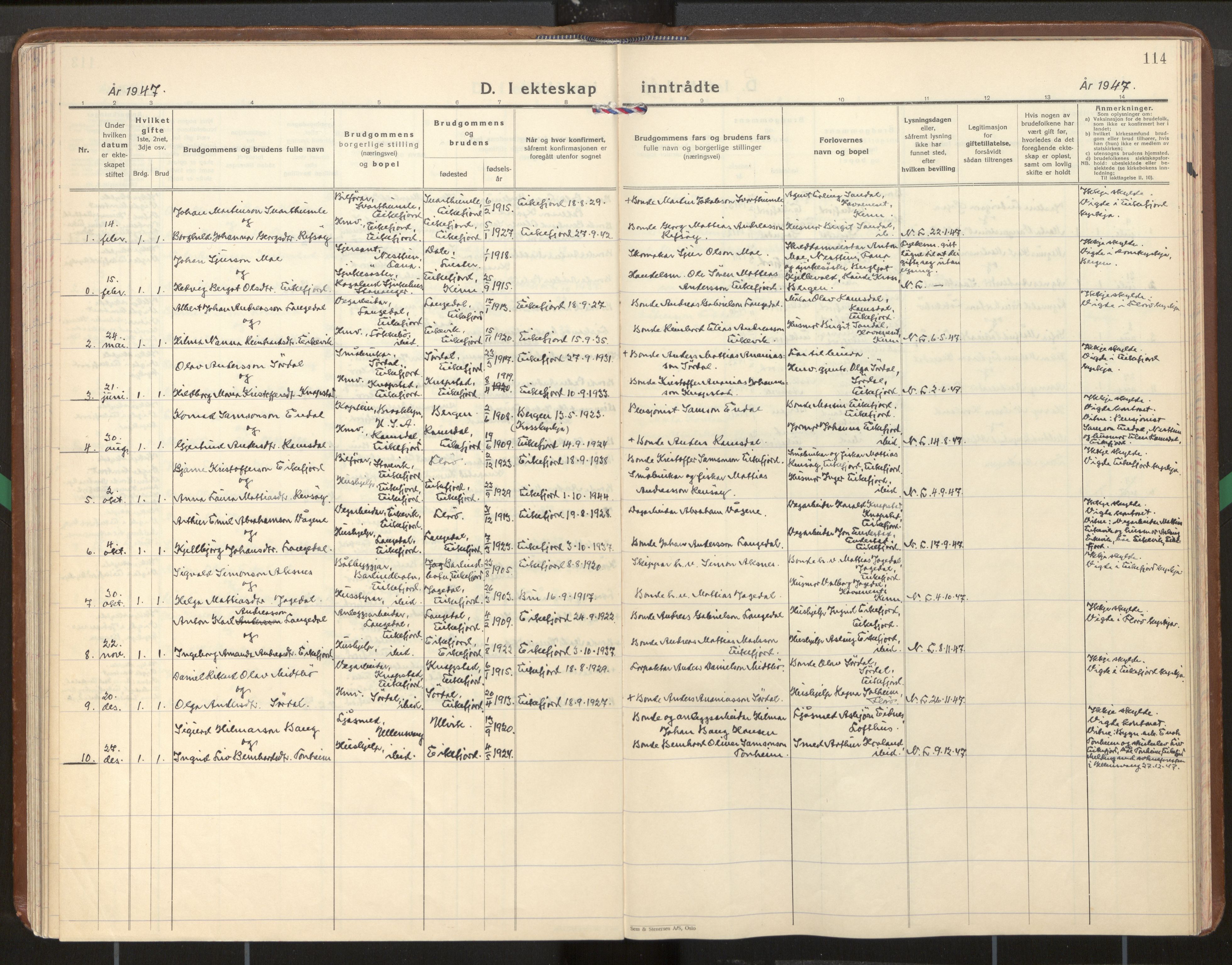 Kinn sokneprestembete, AV/SAB-A-80801/H/Haa/Haae/L0003: Parish register (official) no. E 3, 1937-1955, p. 114