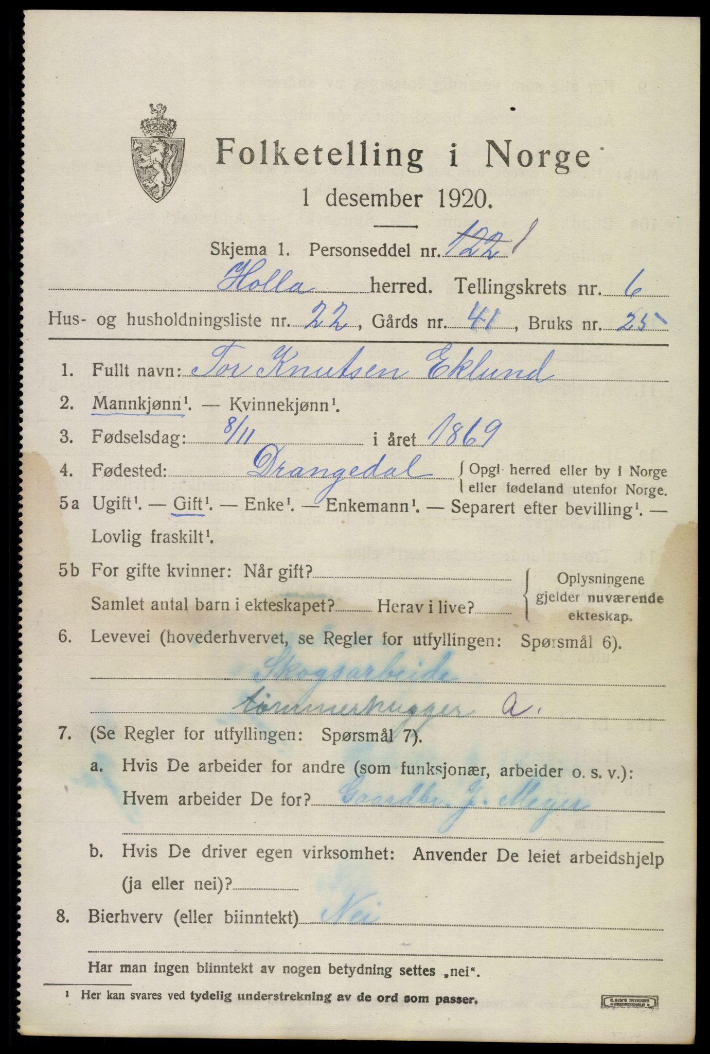 SAKO, 1920 census for Holla, 1920, p. 4667