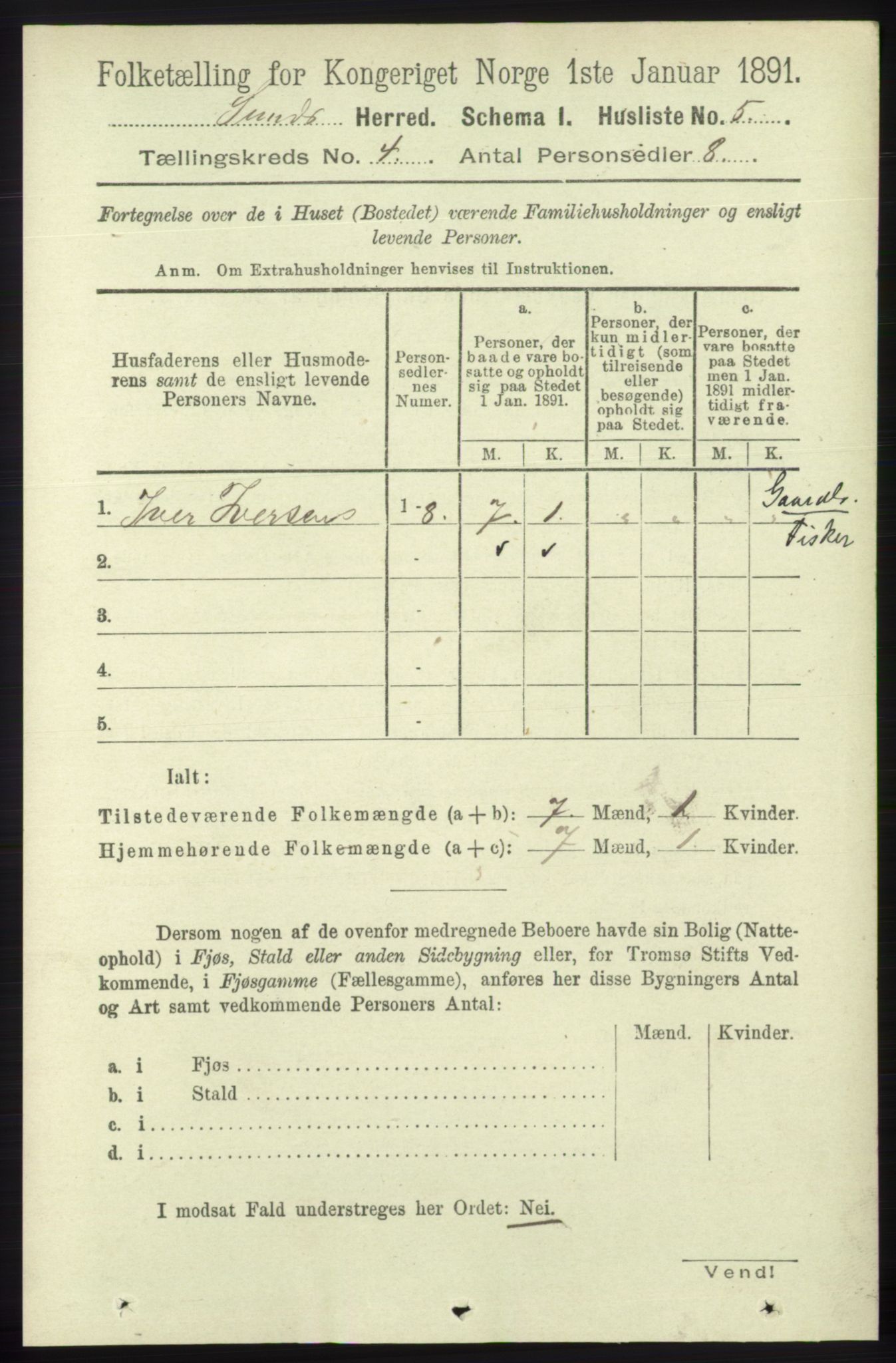 RA, 1891 census for 1245 Sund, 1891, p. 1781