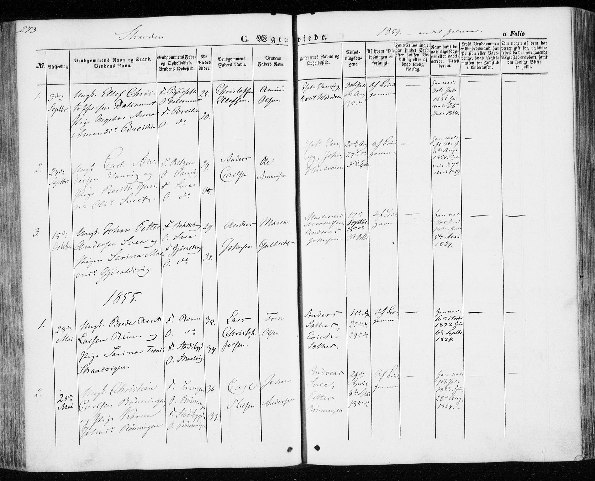 Ministerialprotokoller, klokkerbøker og fødselsregistre - Nord-Trøndelag, SAT/A-1458/701/L0008: Parish register (official) no. 701A08 /2, 1854-1863, p. 273