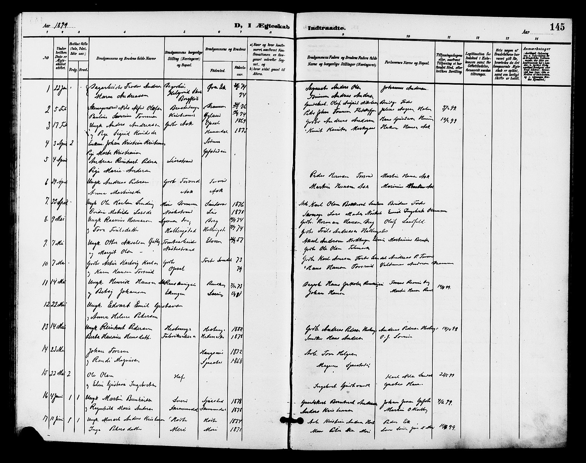 Lier kirkebøker, AV/SAKO-A-230/G/Gb/L0002: Parish register (copy) no. II 2, 1899-1911, p. 145