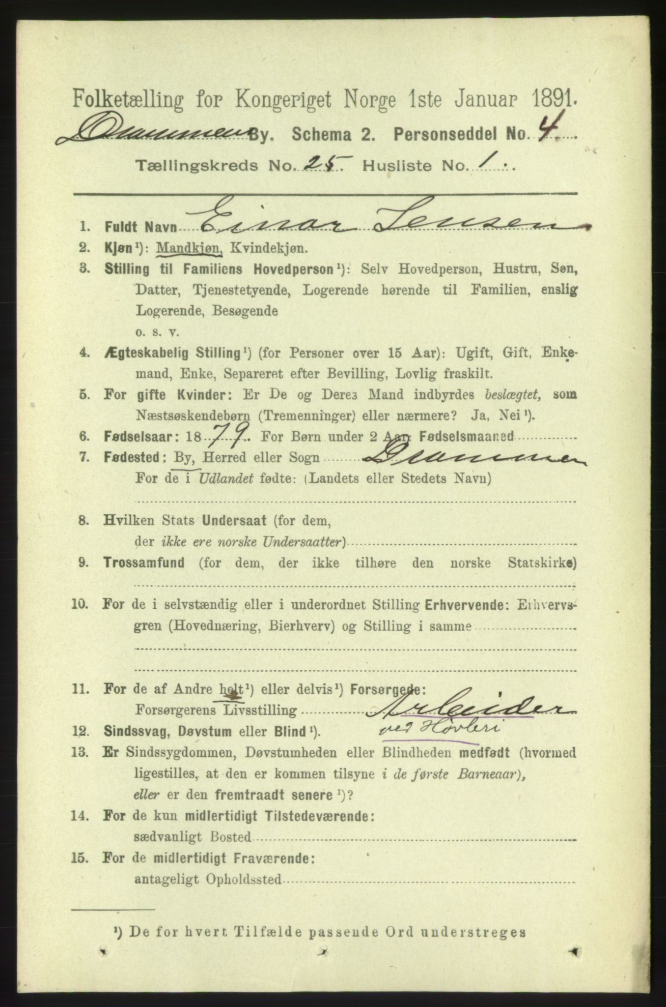 RA, 1891 census for 0602 Drammen, 1891, p. 15160