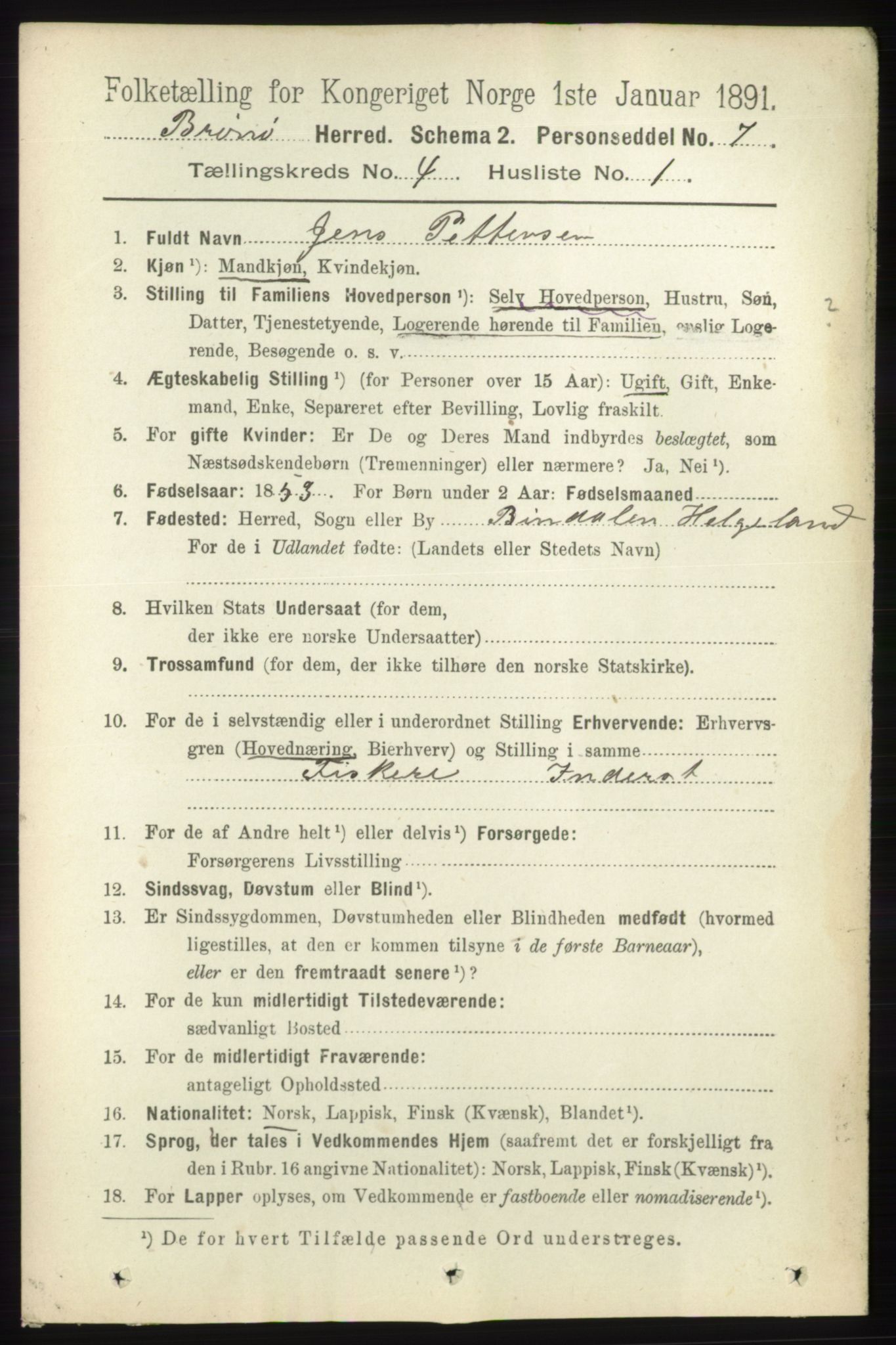 RA, 1891 census for 1814 Brønnøy, 1891, p. 2018