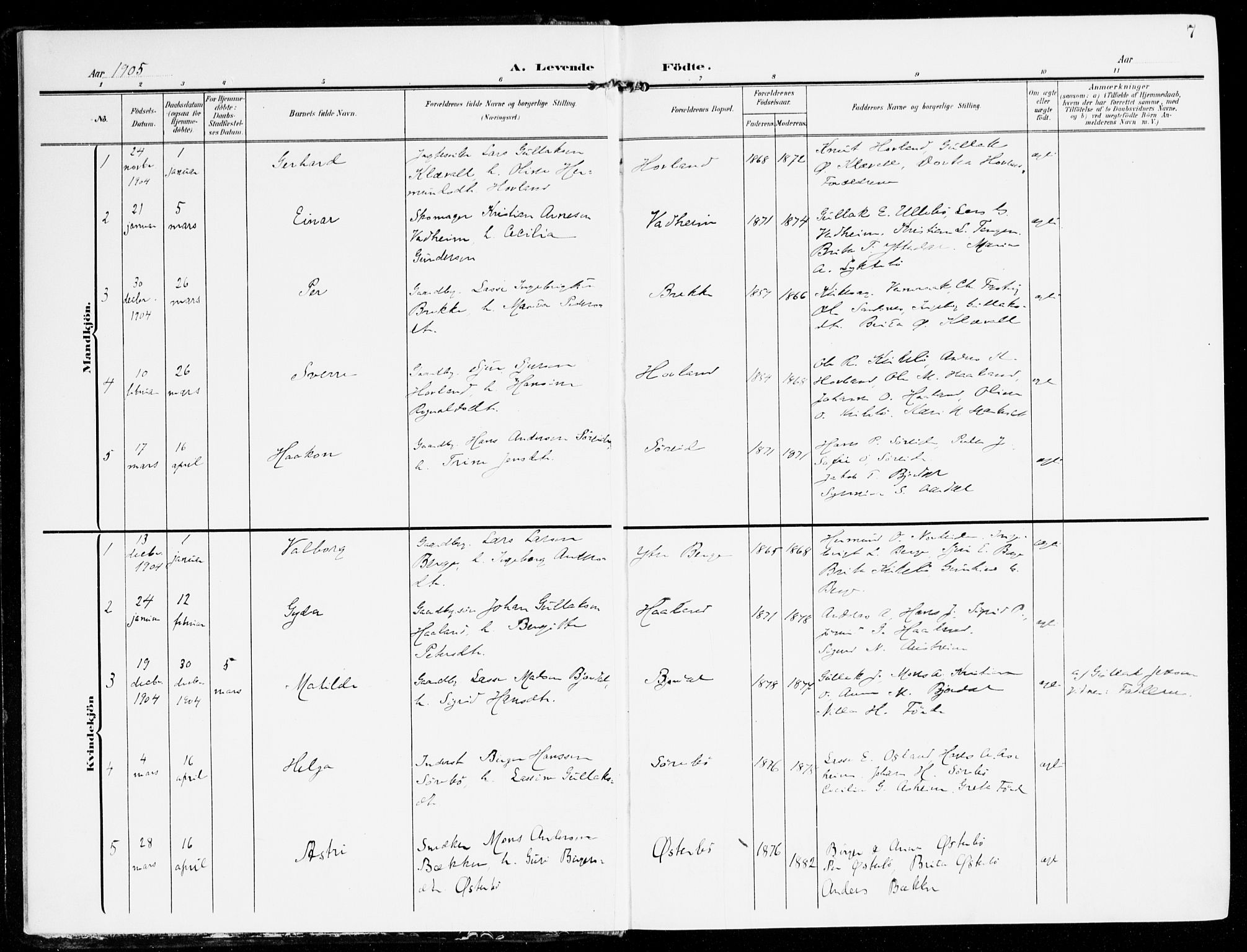 Lavik sokneprestembete, AV/SAB-A-80901: Parish register (official) no. C 2, 1904-1921, p. 7