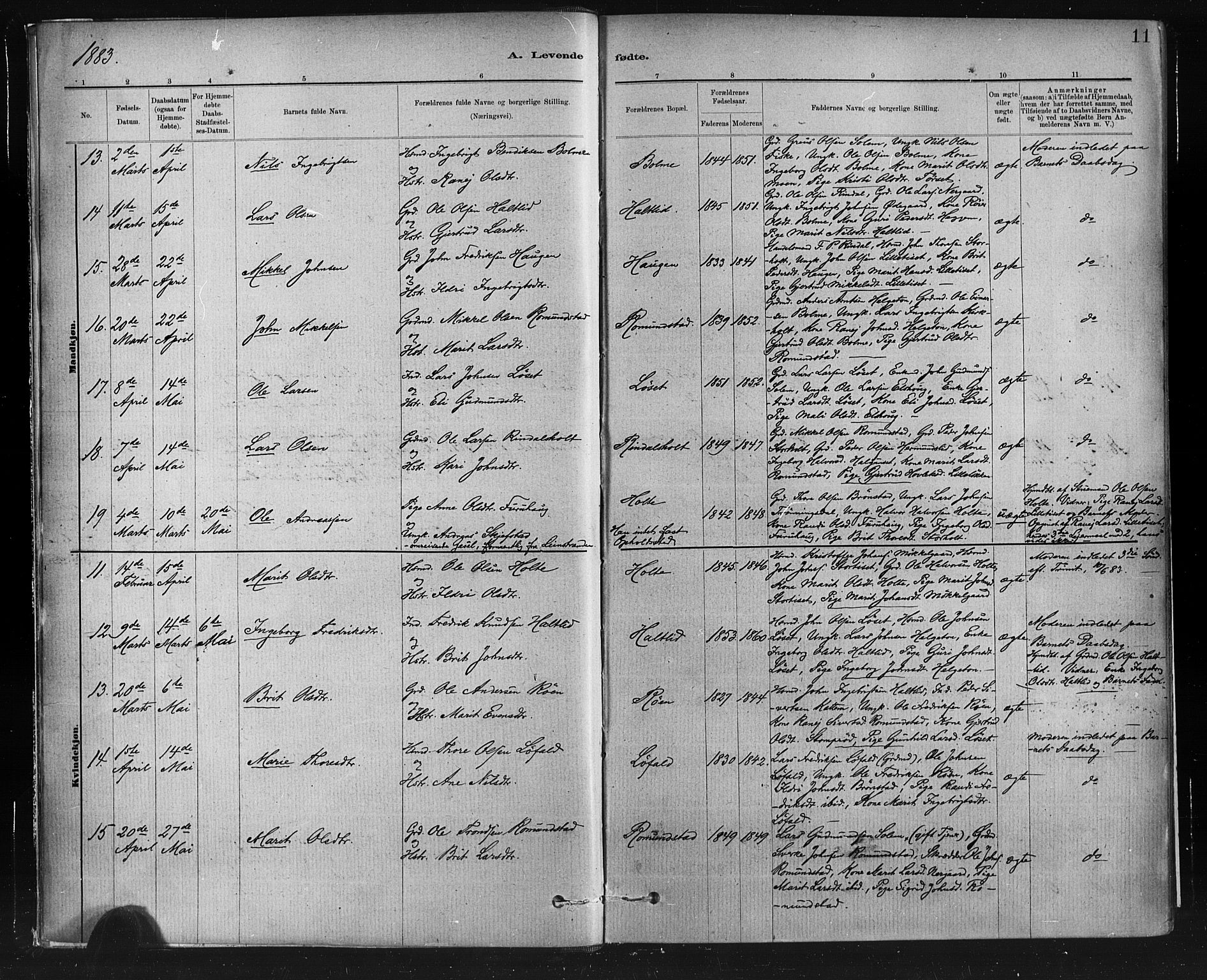 Ministerialprotokoller, klokkerbøker og fødselsregistre - Møre og Romsdal, AV/SAT-A-1454/598/L1069: Parish register (official) no. 598A03, 1882-1895, p. 11