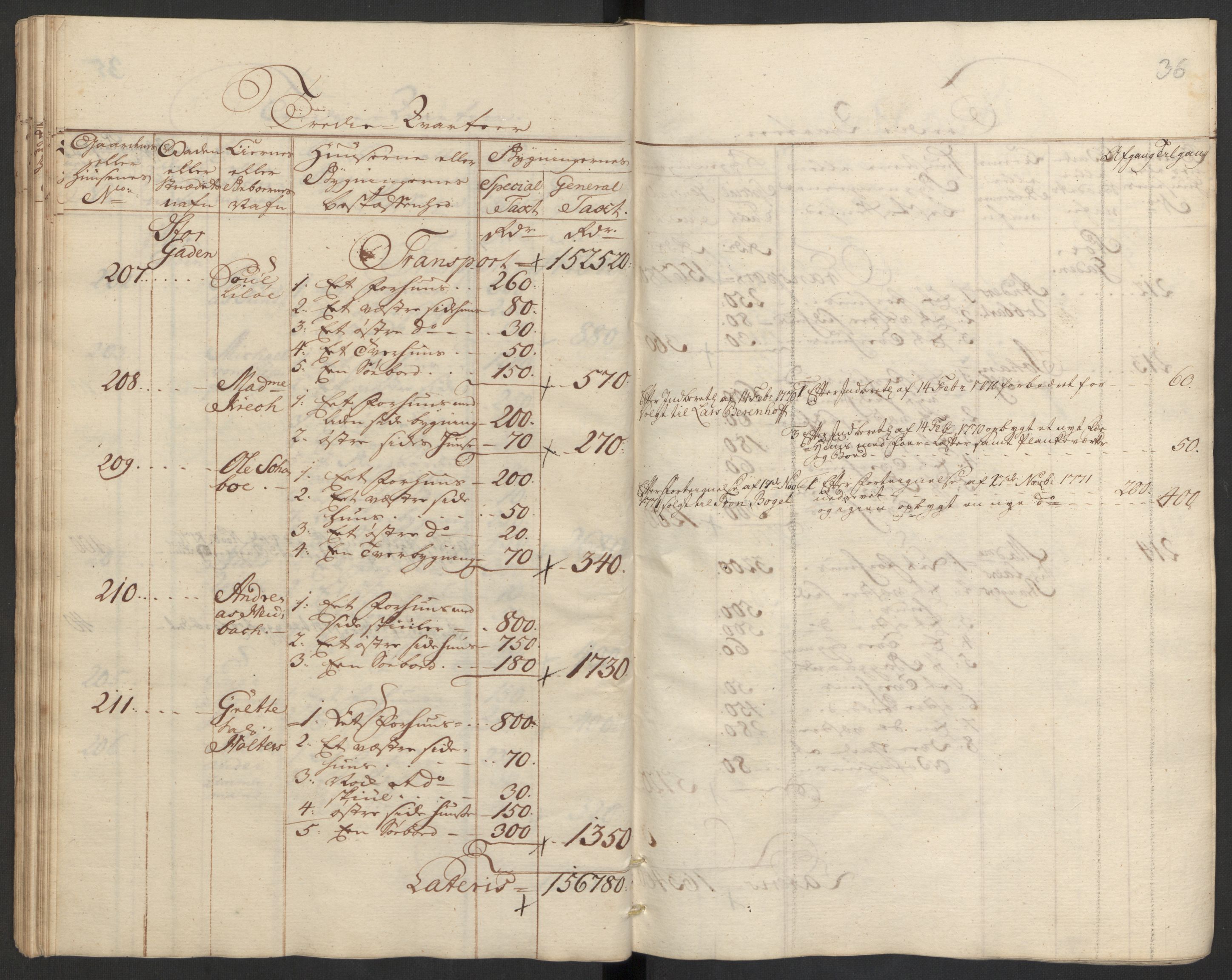 Kommersekollegiet, Brannforsikringskontoret 1767-1814, RA/EA-5458/F/Fa/L0008/0002: Bragernes / Branntakstprotokoll, 1767, p. 36