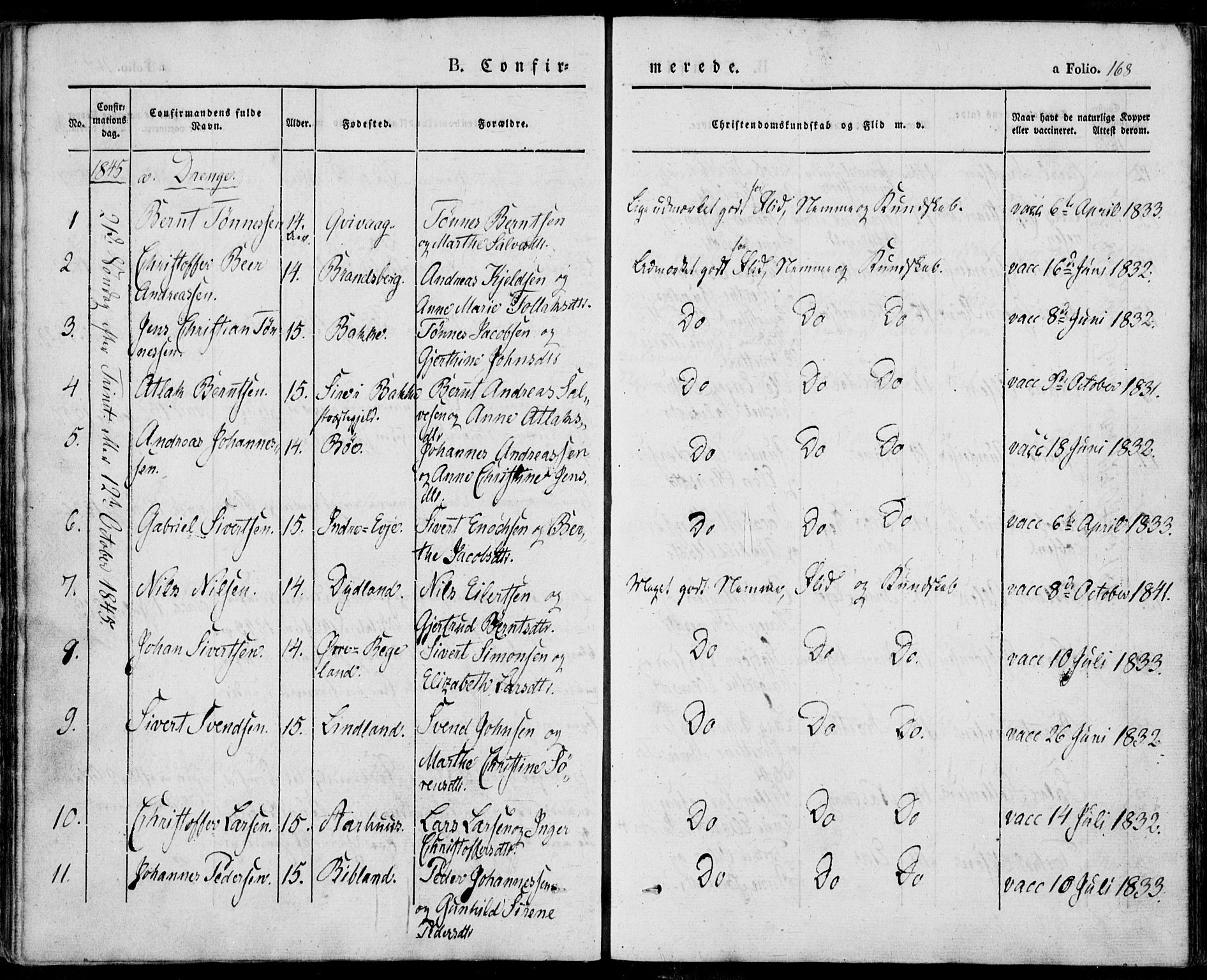 Sokndal sokneprestkontor, SAST/A-101808: Parish register (official) no. A 8.1, 1842-1857, p. 168