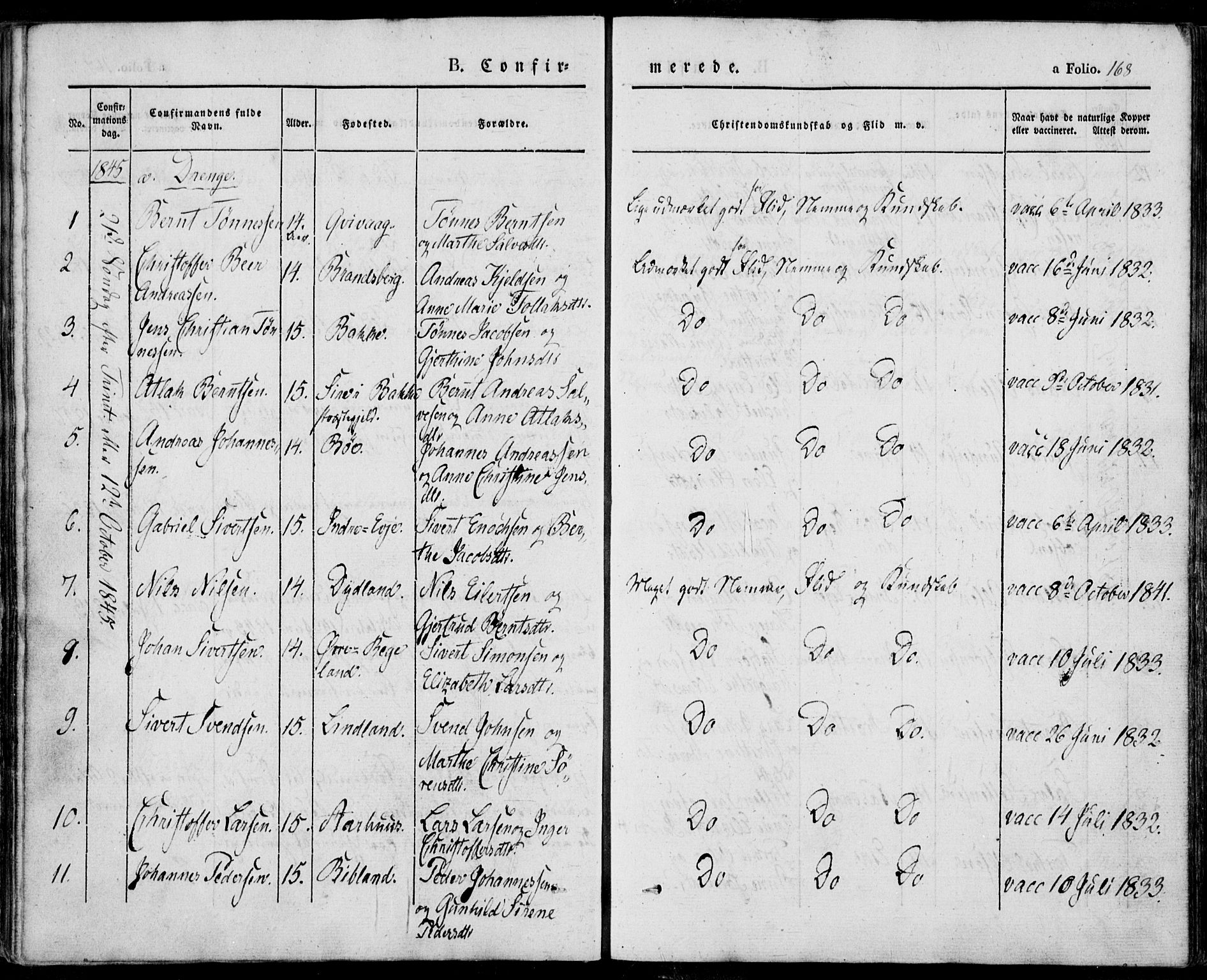 Sokndal sokneprestkontor, AV/SAST-A-101808: Parish register (official) no. A 8.1, 1842-1857, p. 168