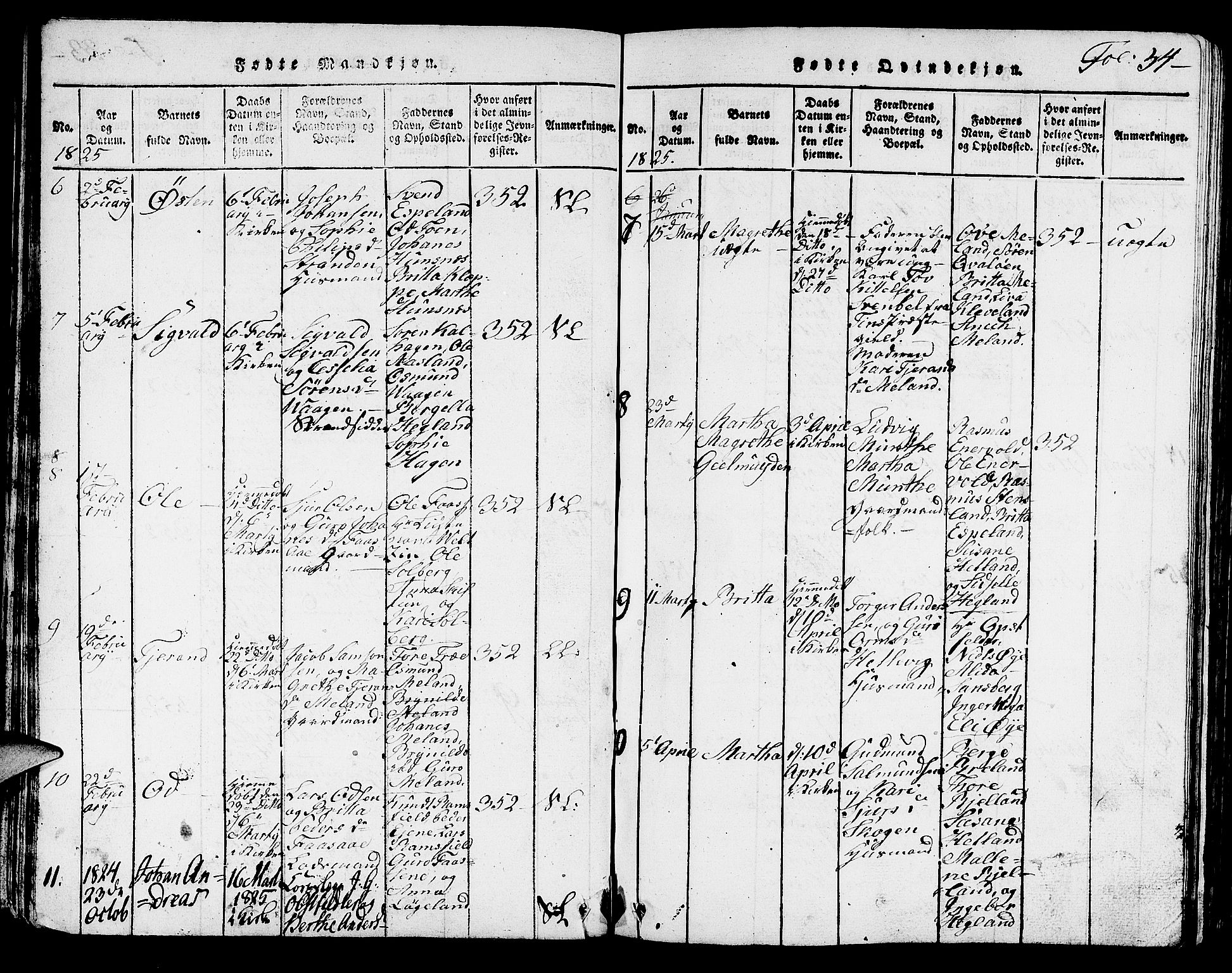 Hjelmeland sokneprestkontor, AV/SAST-A-101843/01/V/L0001: Parish register (copy) no. B 1, 1816-1841, p. 34