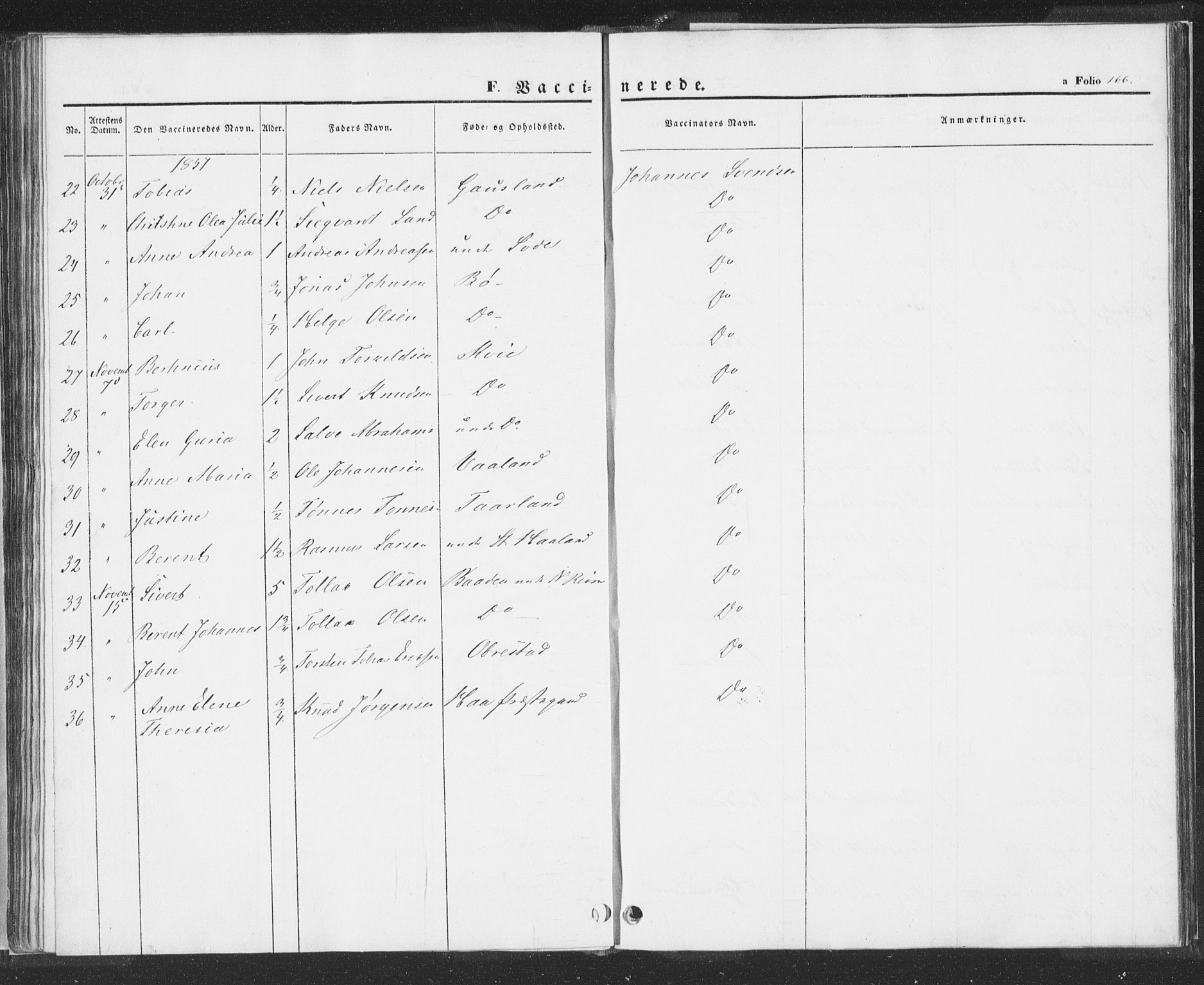 Hå sokneprestkontor, SAST/A-101801/001/30BA/L0006: Parish register (official) no. A 5, 1842-1853, p. 166