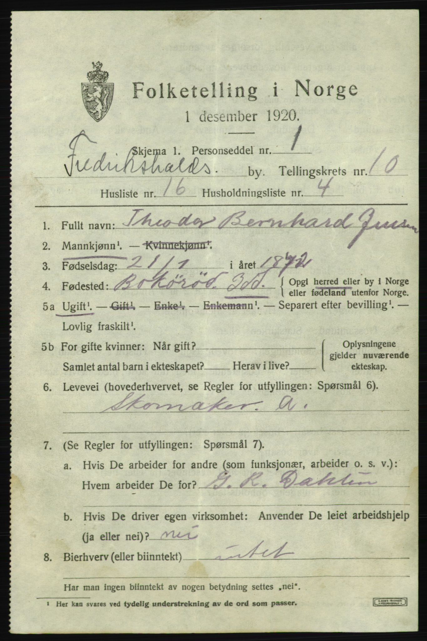 SAO, 1920 census for Fredrikshald, 1920, p. 17897