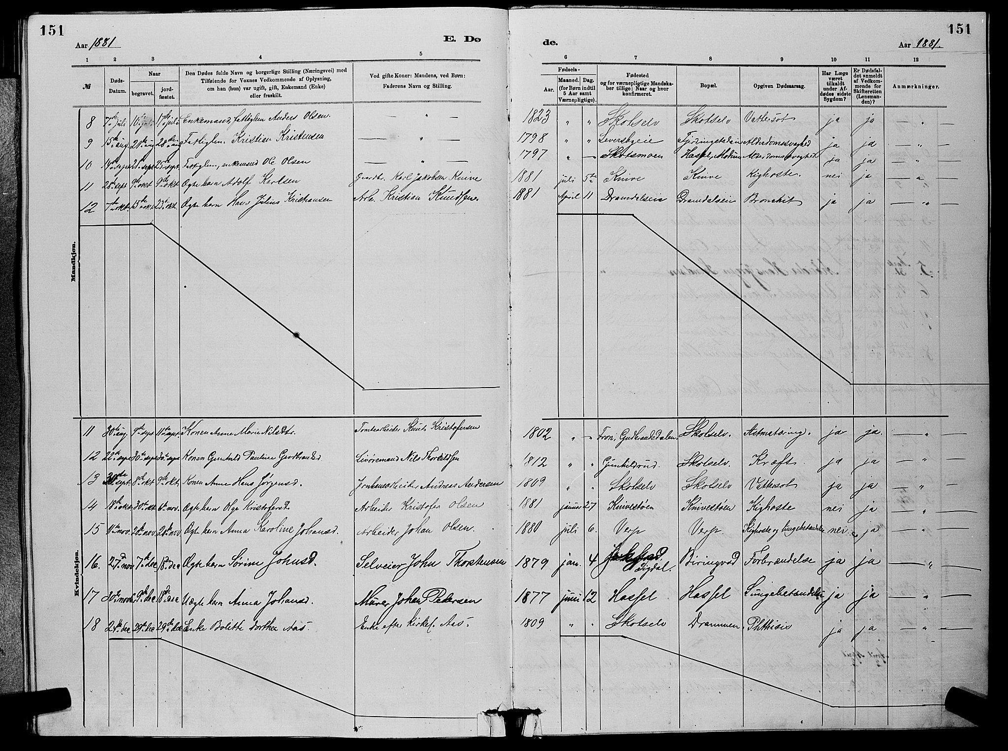 Eiker kirkebøker, AV/SAKO-A-4/G/Gb/L0003: Parish register (copy) no. II 3, 1880-1893, p. 151