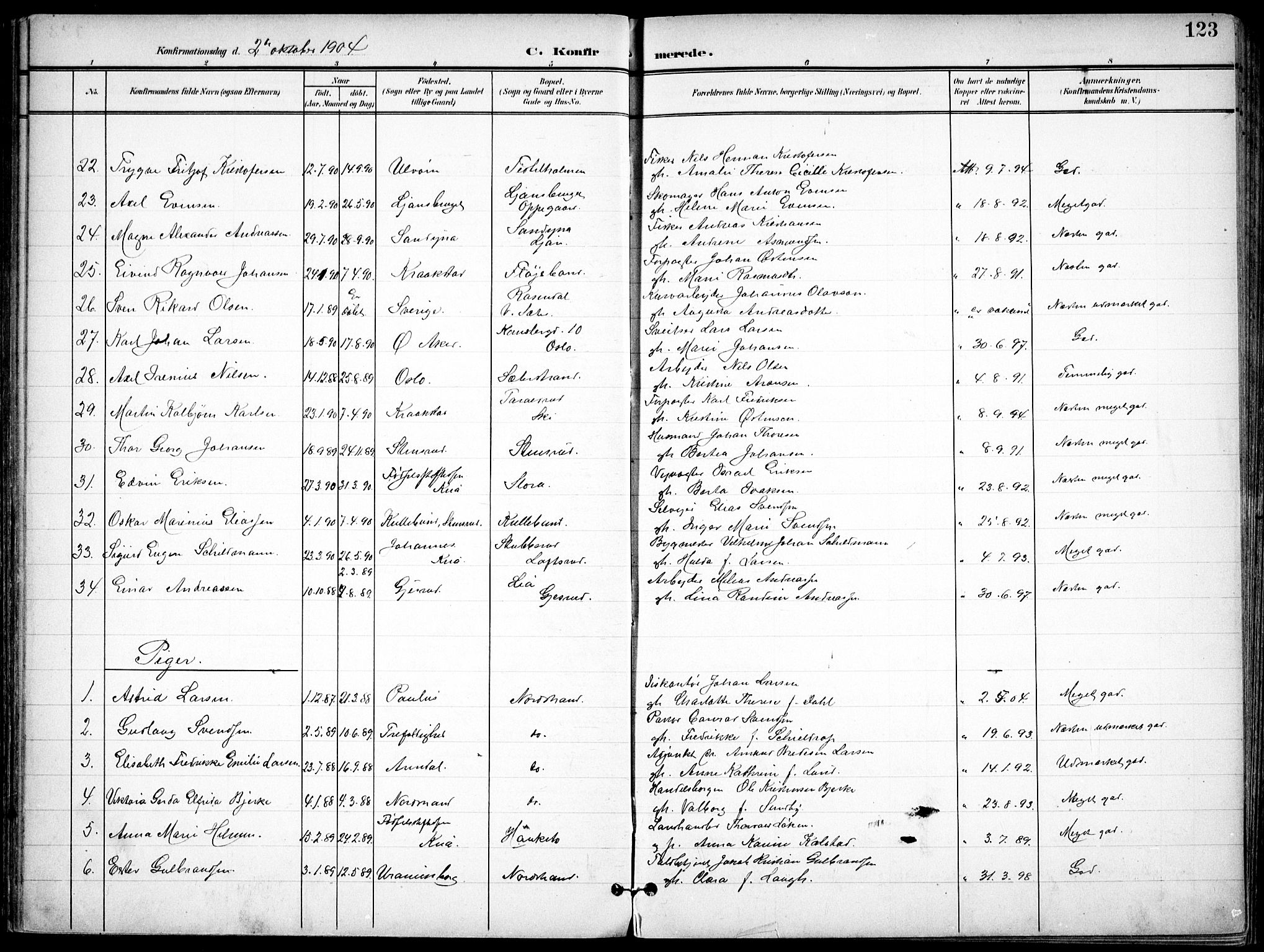 Nordstrand prestekontor Kirkebøker, SAO/A-10362a/F/Fa/L0001: Parish register (official) no. I 1, 1900-1914, p. 123