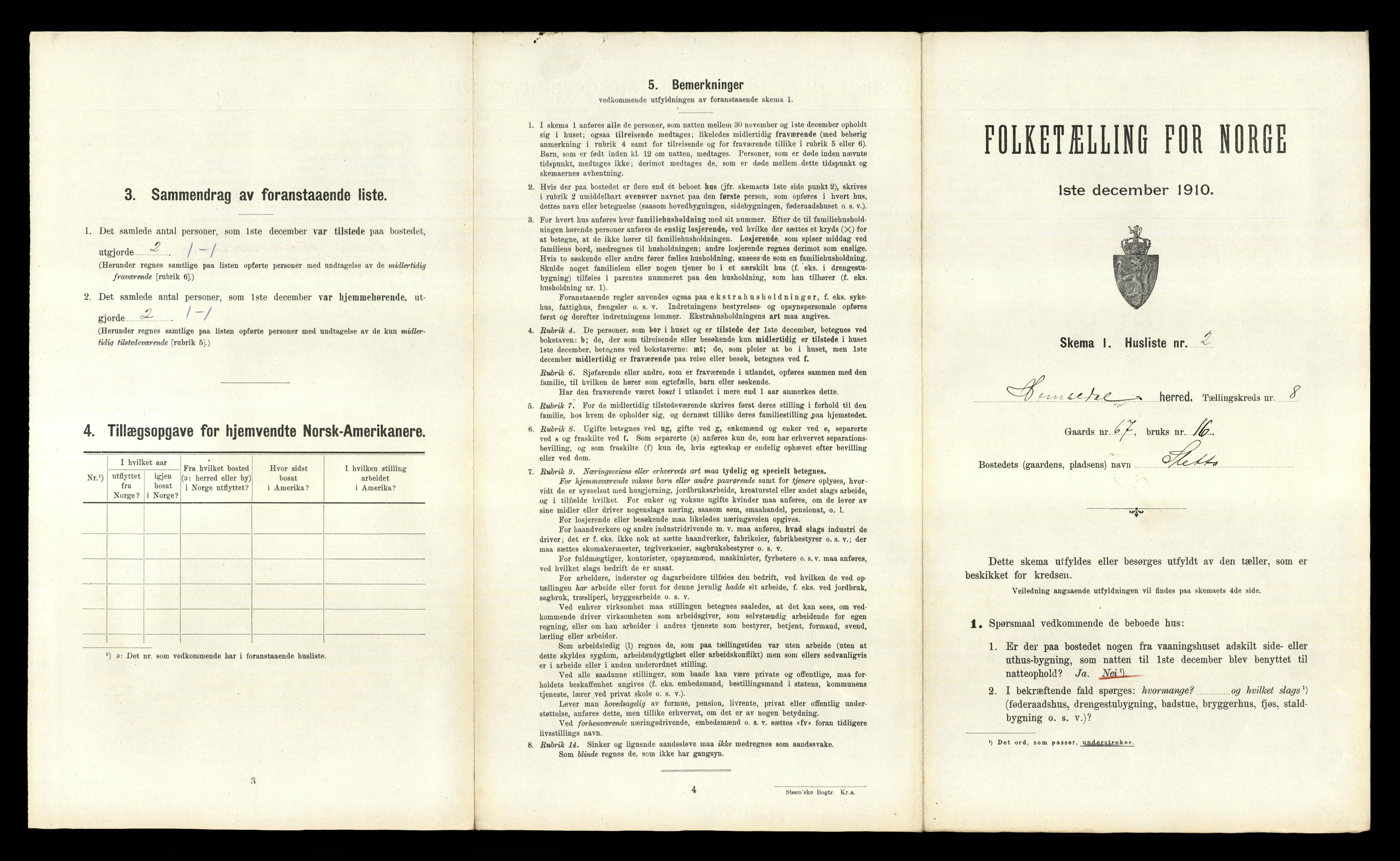 RA, 1910 census for Hemsedal, 1910, p. 500