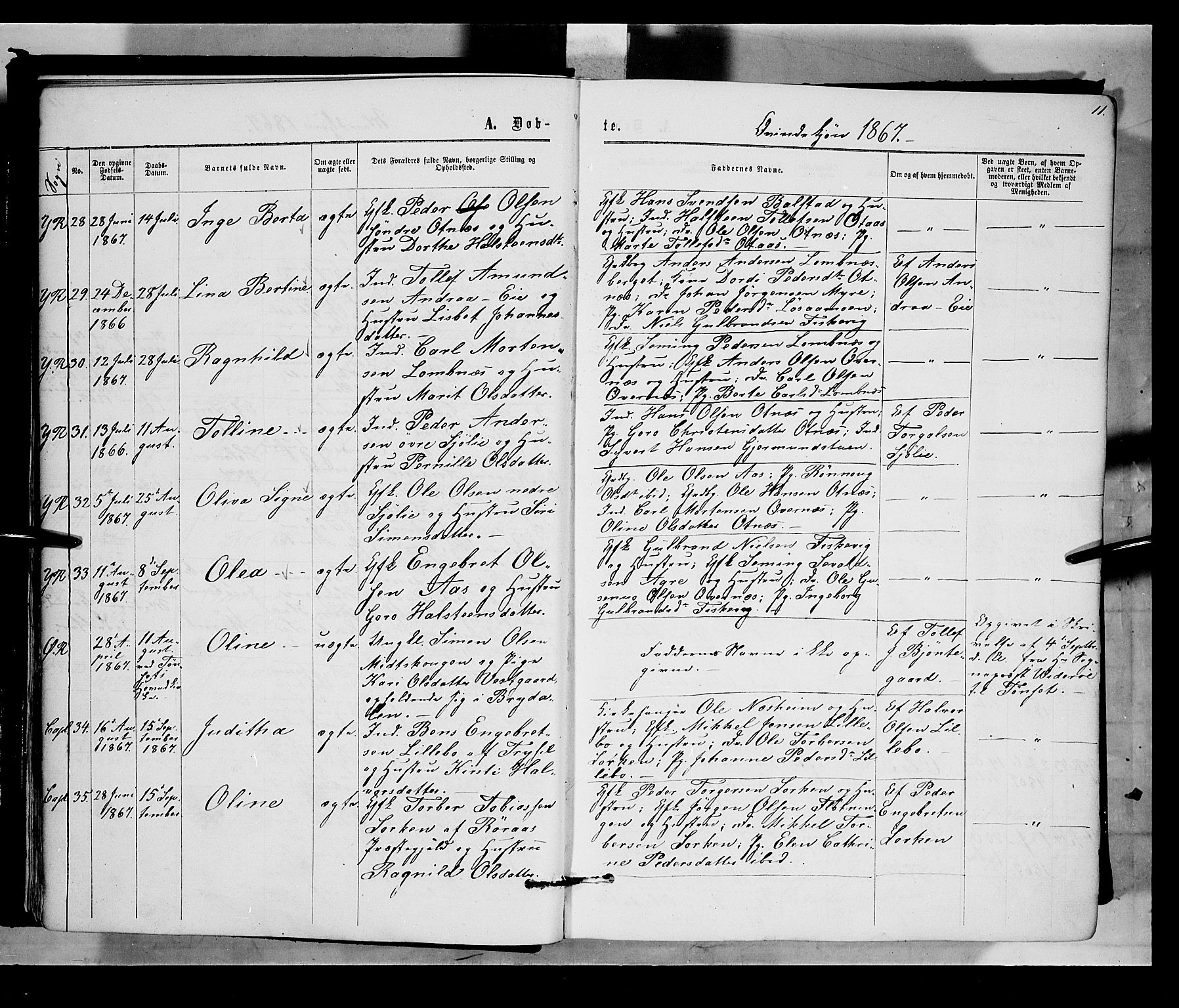 Rendalen prestekontor, AV/SAH-PREST-054/H/Ha/Haa/L0006: Parish register (official) no. 6, 1867-1877, p. 11