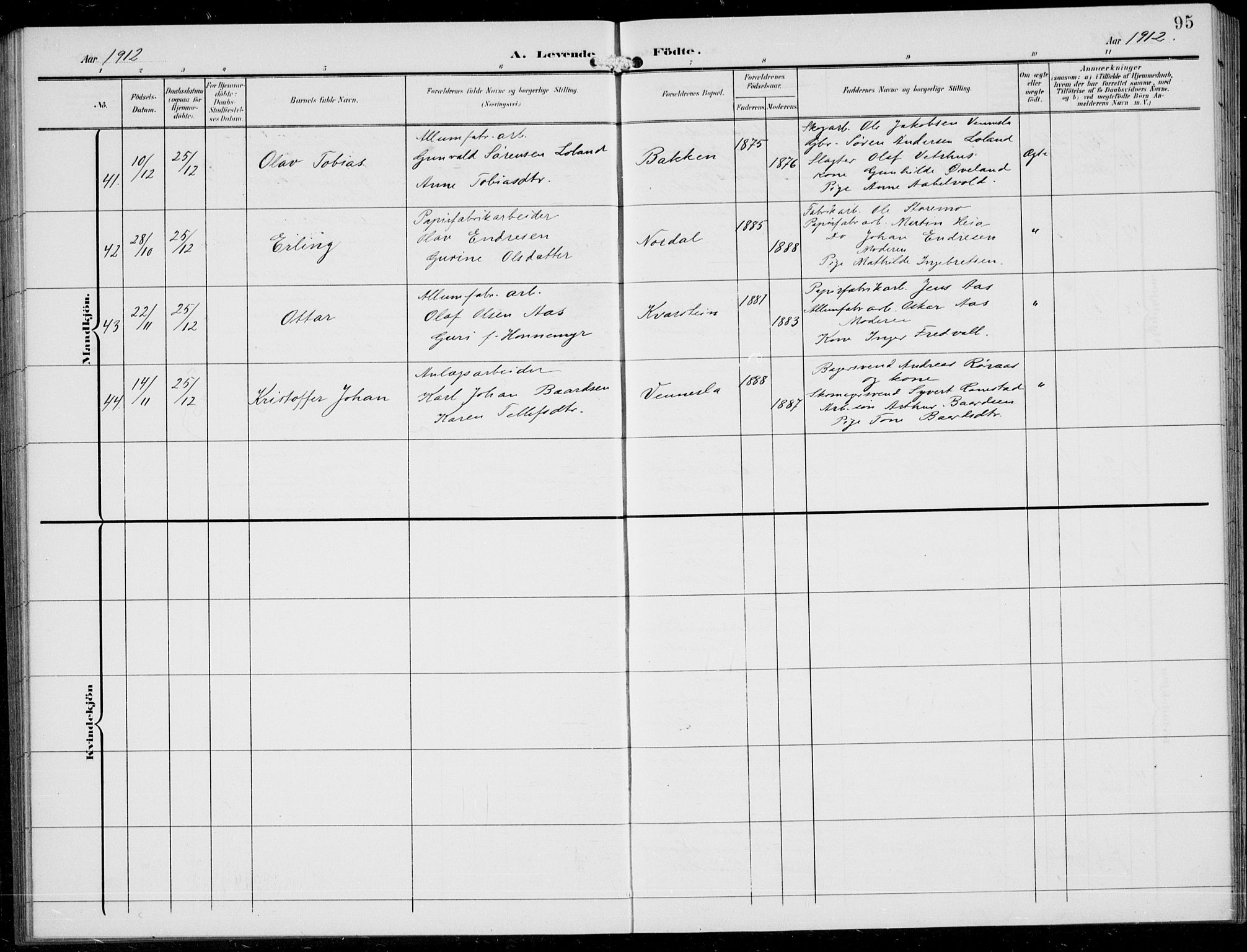 Vennesla sokneprestkontor, AV/SAK-1111-0045/Fb/Fbb/L0005: Parish register (copy) no. B 5, 1903-1913, p. 95