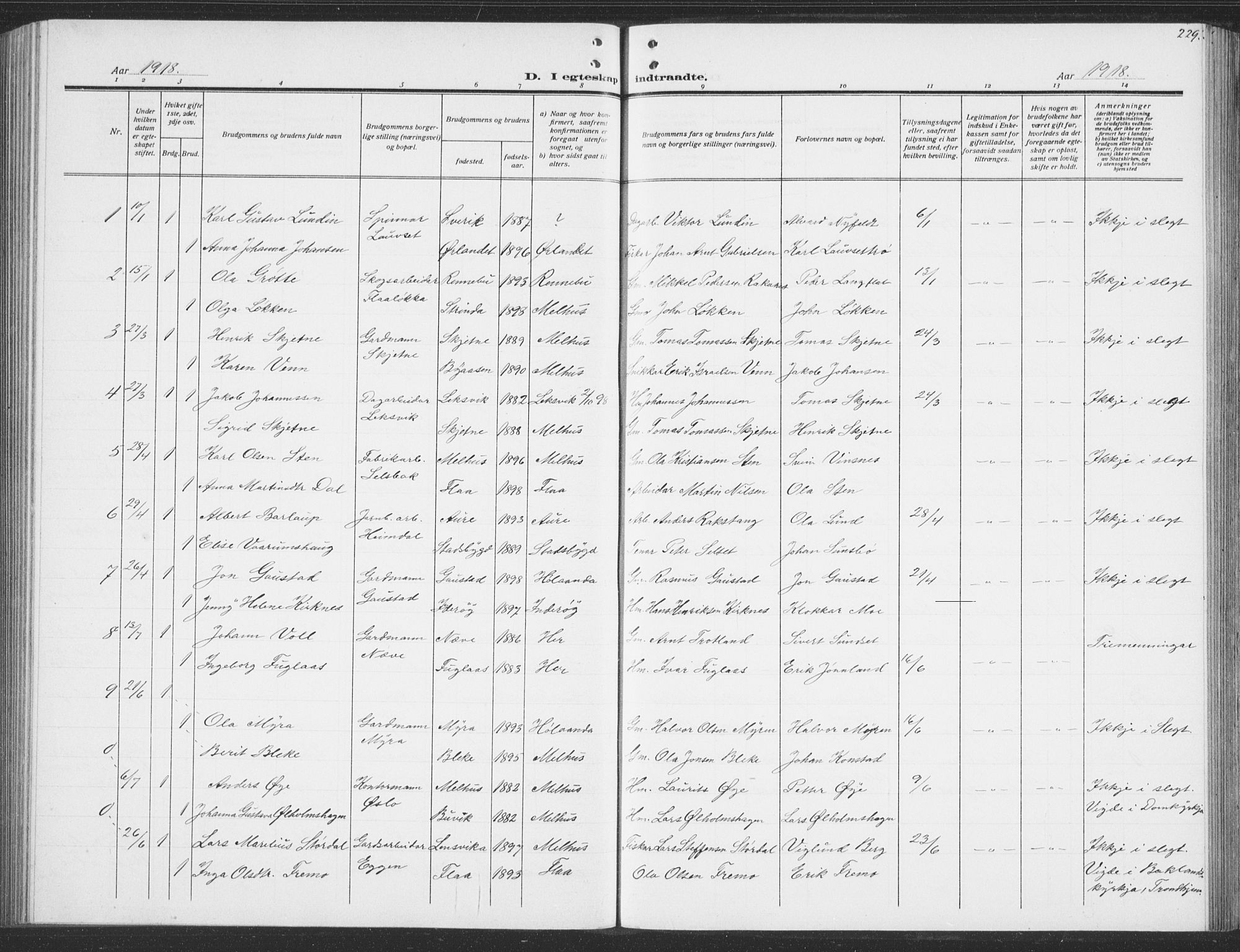 Ministerialprotokoller, klokkerbøker og fødselsregistre - Sør-Trøndelag, SAT/A-1456/691/L1095: Parish register (copy) no. 691C06, 1912-1933, p. 229