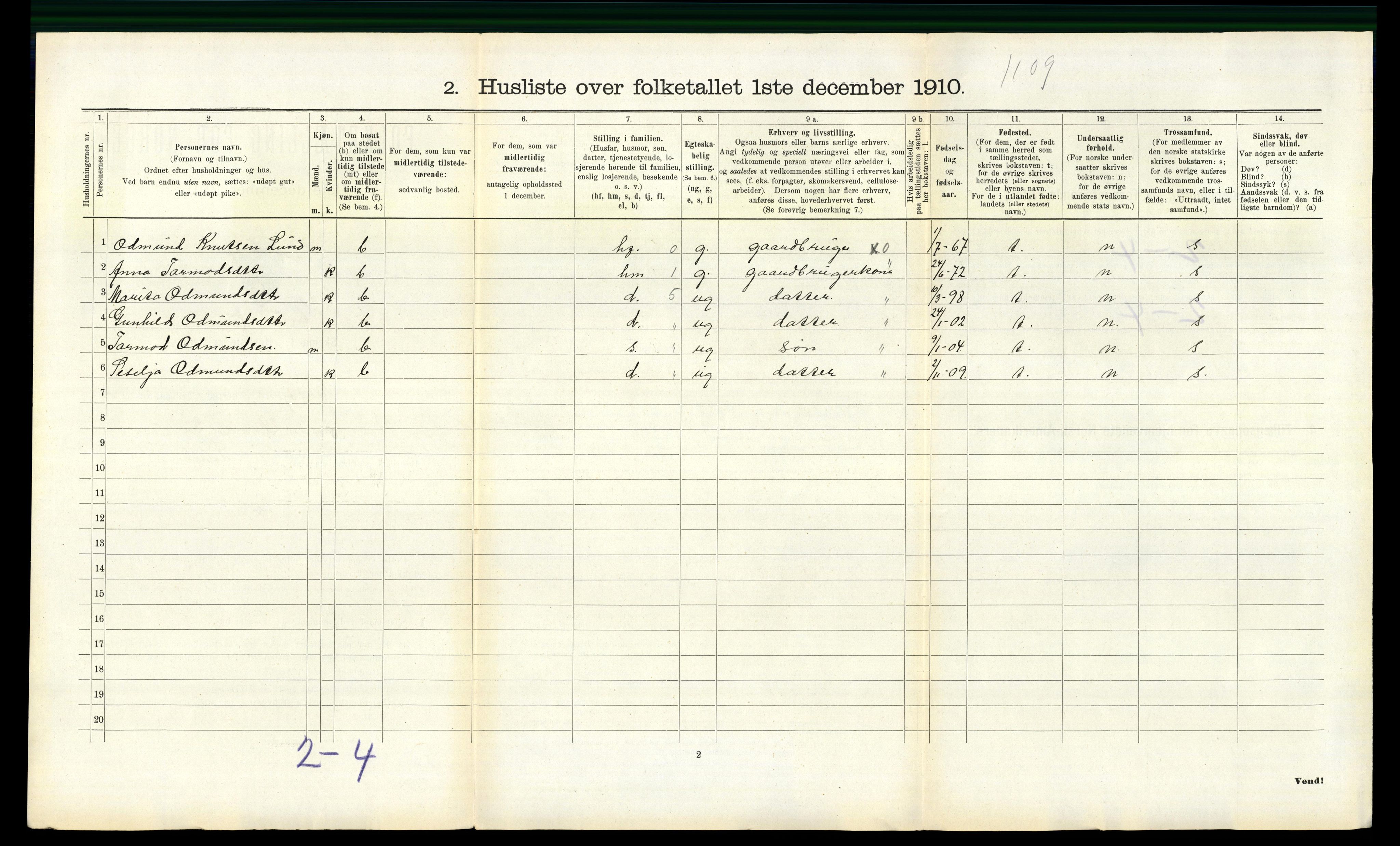 RA, 1910 census for Eidfjord, 1910, p. 298