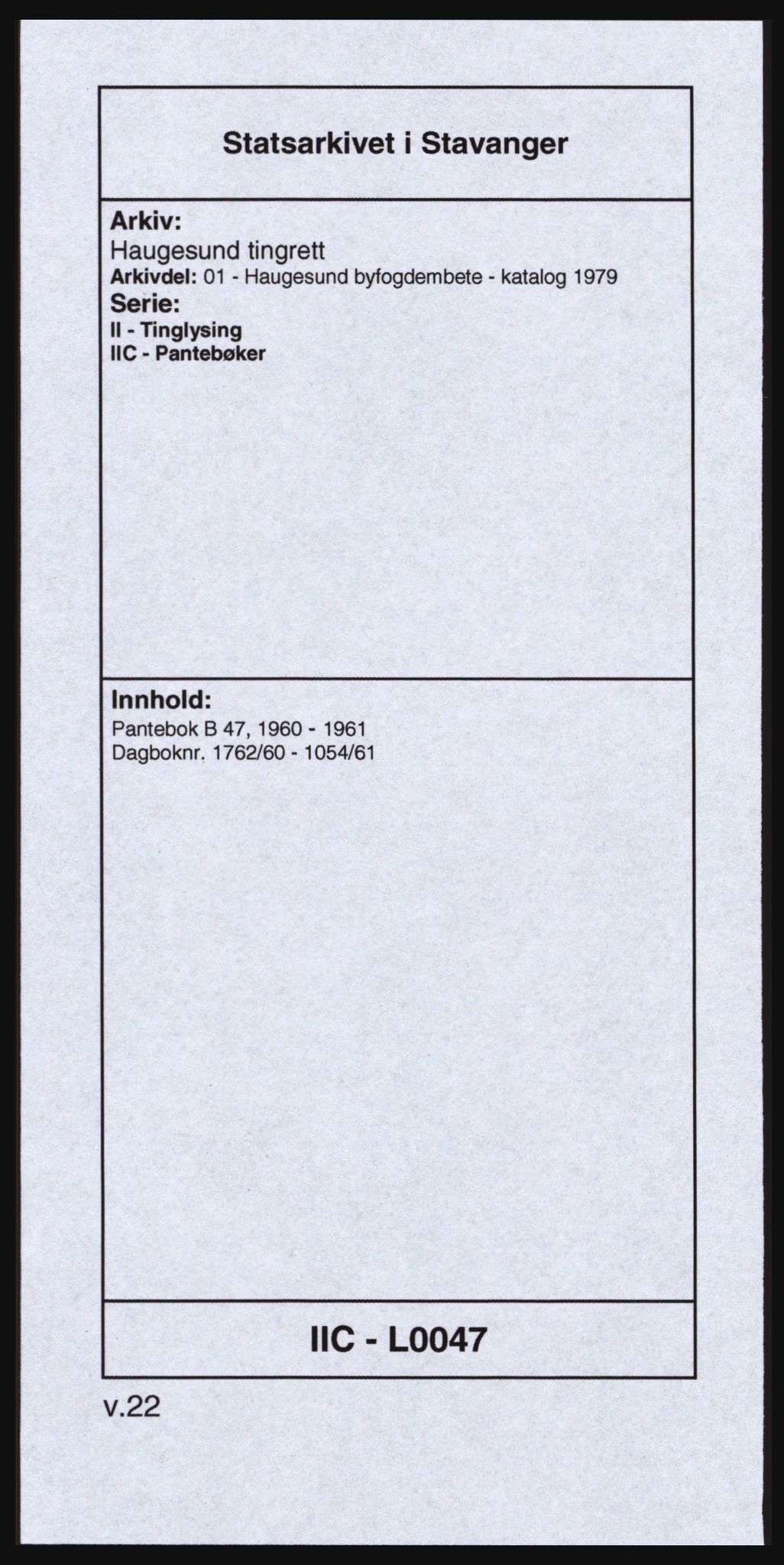 Haugesund tingrett, SAST/A-101415/01/II/IIC/L0047: Mortgage book no. B 47, 1960-1961