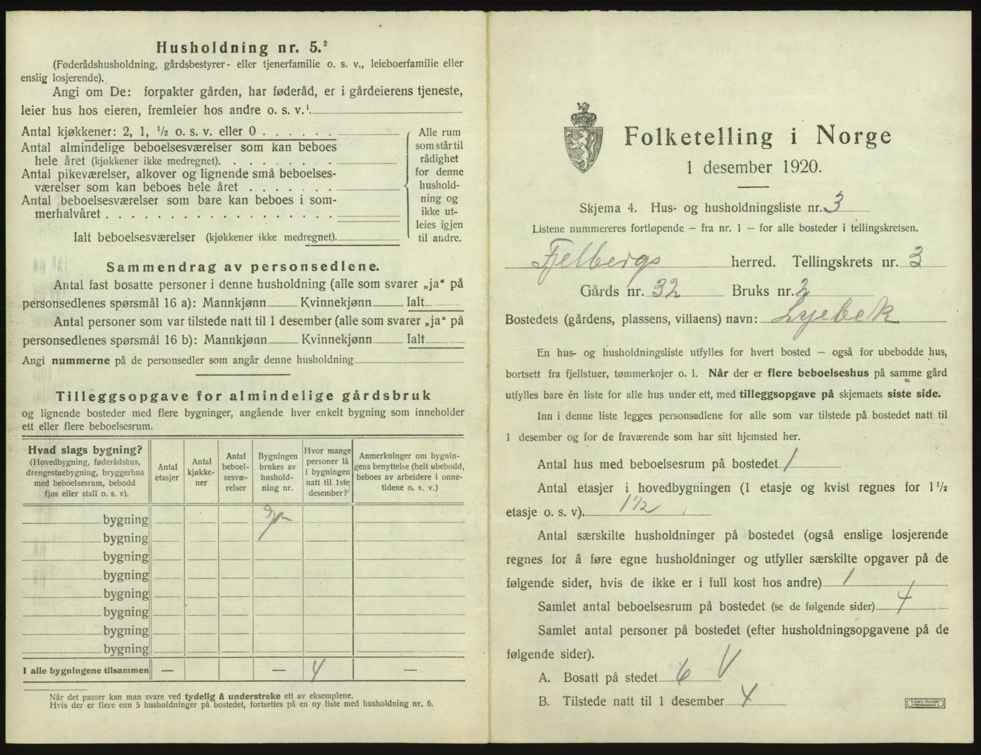 SAB, 1920 census for Fjelberg, 1920, p. 129