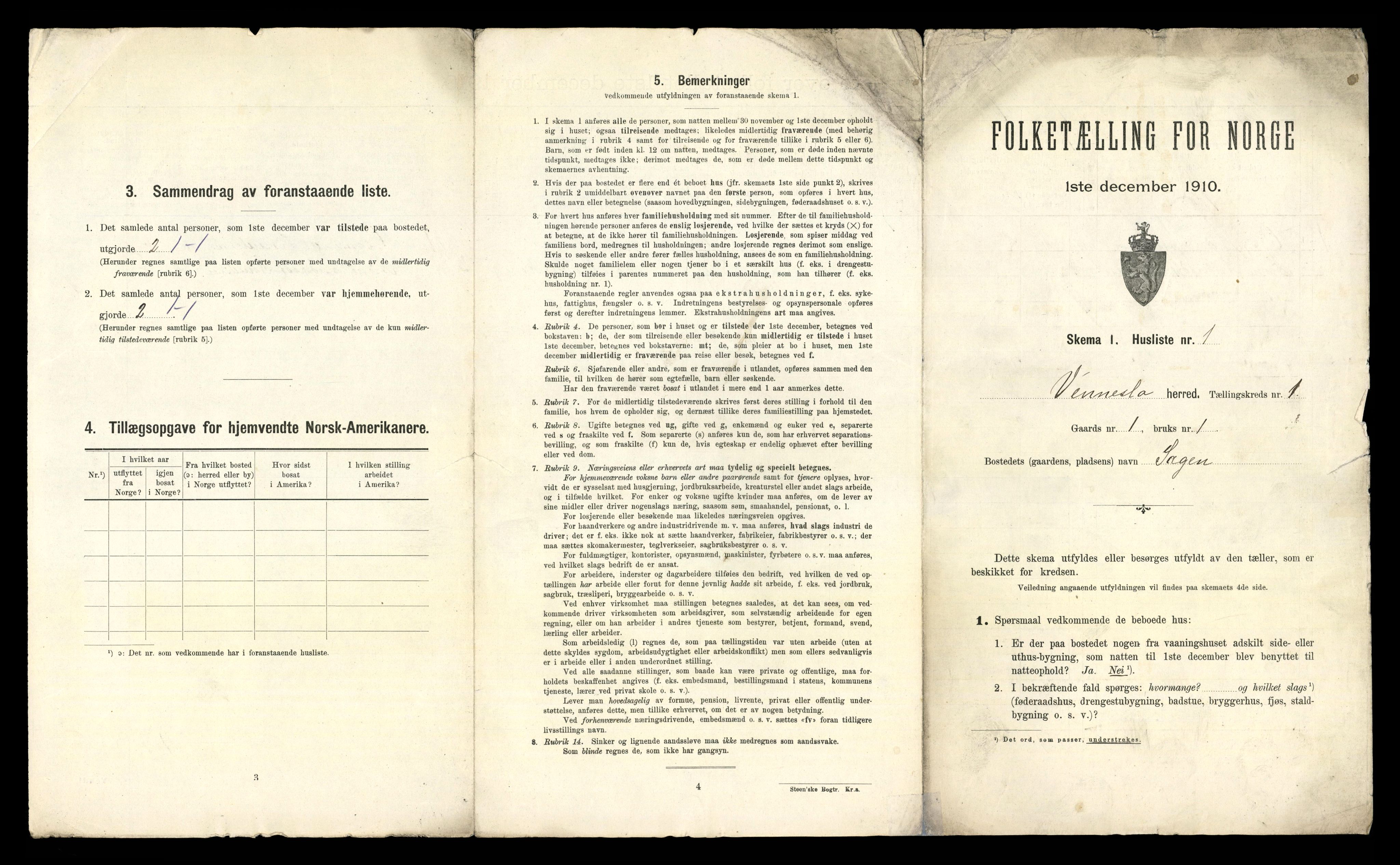 RA, 1910 census for Vennesla, 1910, p. 36