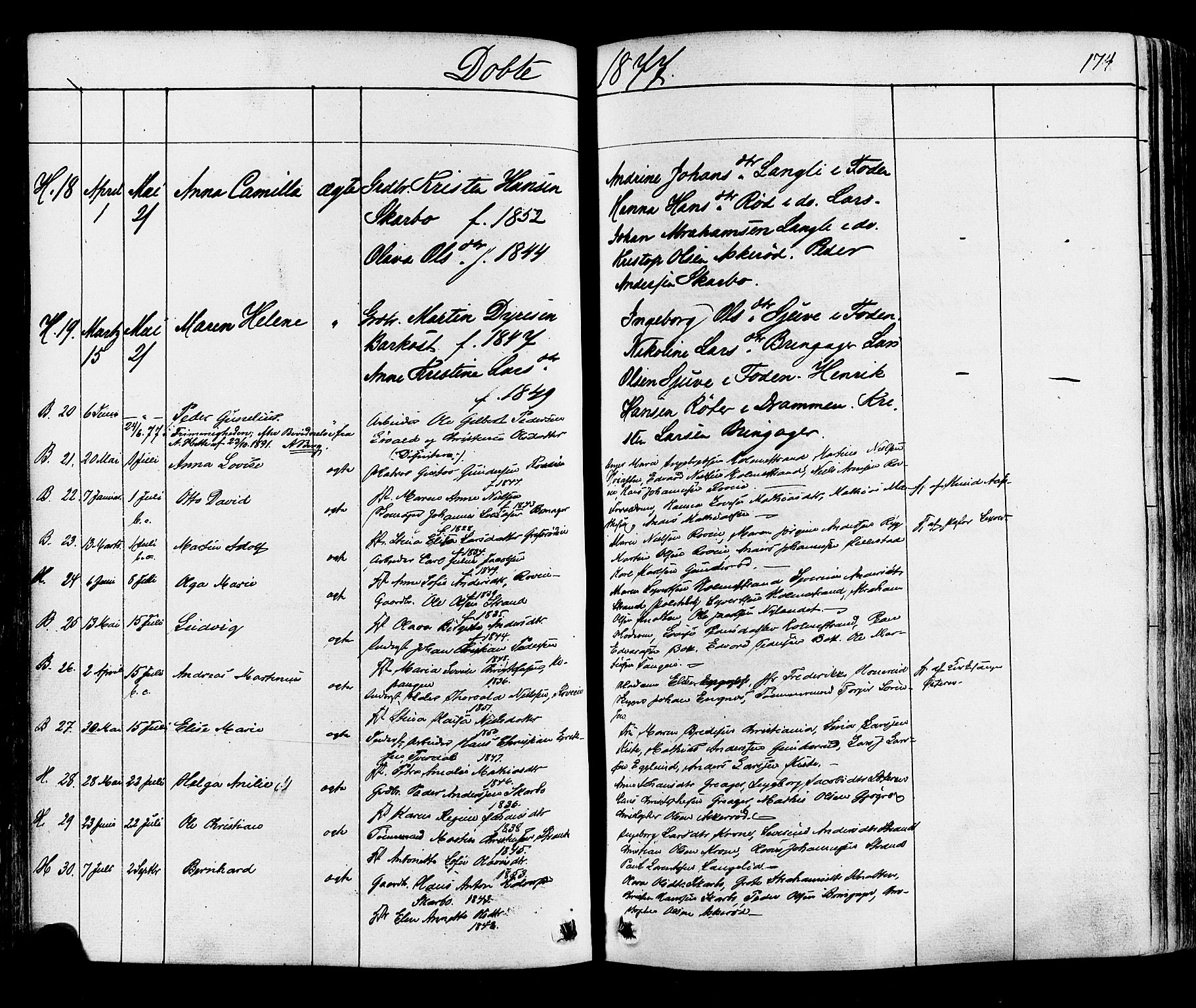 Botne kirkebøker, SAKO/A-340/F/Fa/L0006: Parish register (official) no. I 6, 1836-1877, p. 174