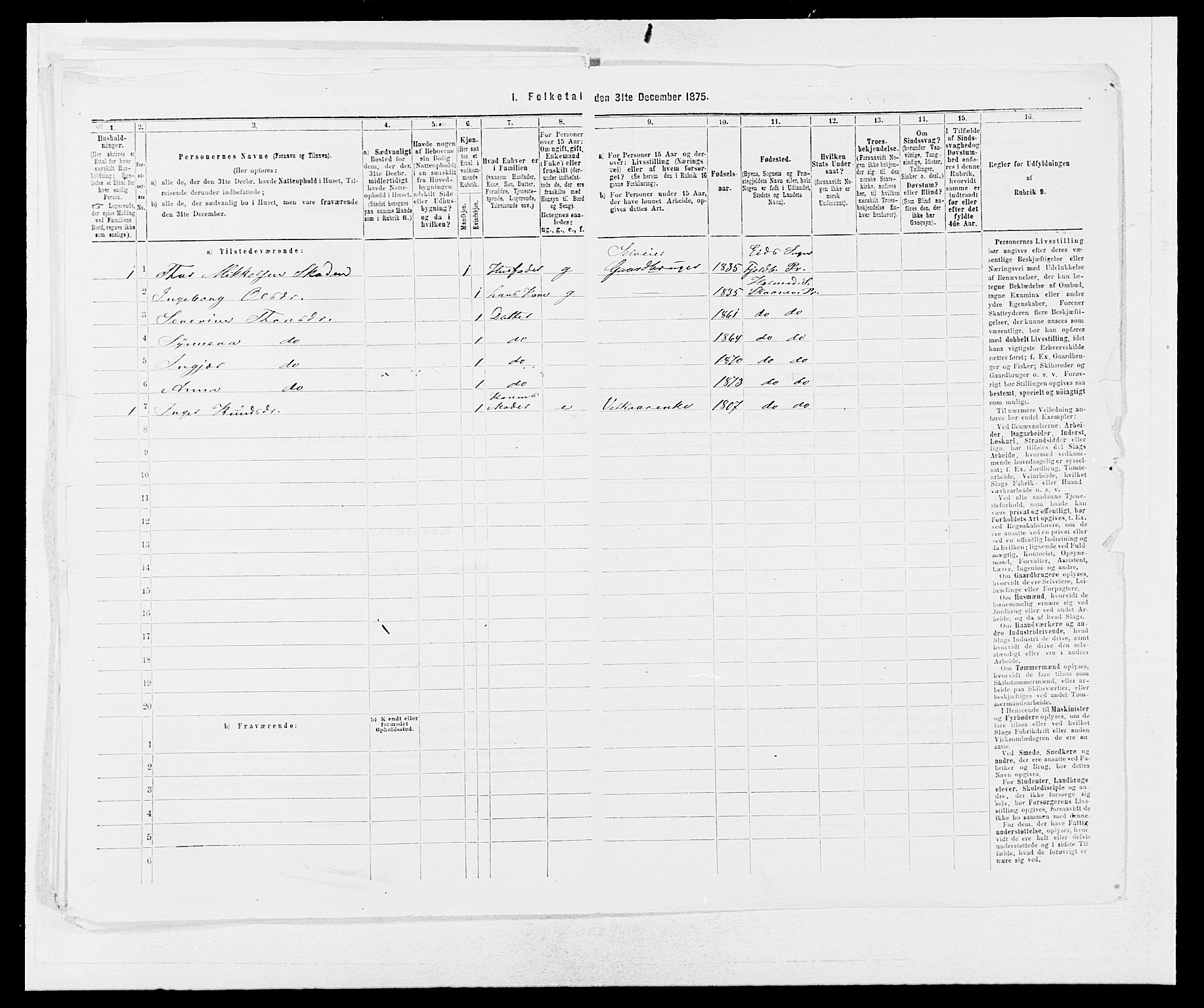 SAB, 1875 census for 1212P Skånevik, 1875, p. 98