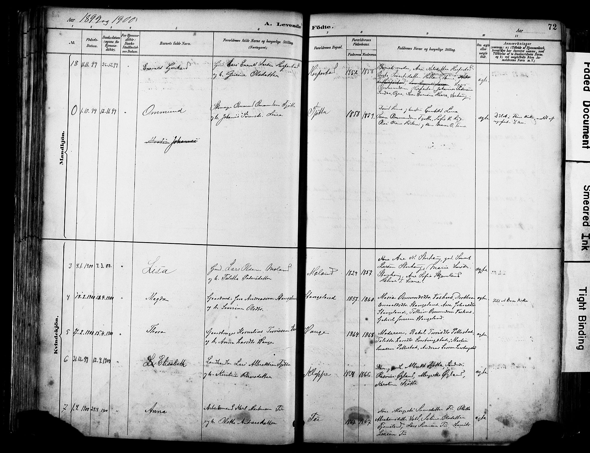 Klepp sokneprestkontor, AV/SAST-A-101803/001/3/30BA/L0009: Parish register (official) no. A 7, 1886-1915, p. 72