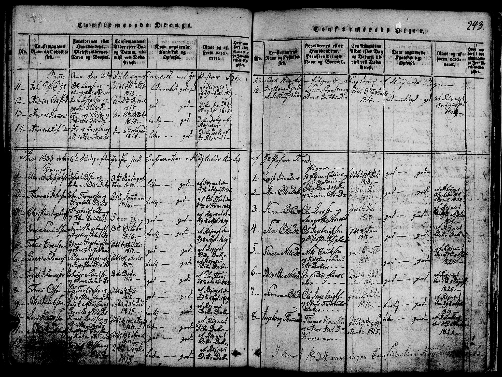 Ministerialprotokoller, klokkerbøker og fødselsregistre - Nord-Trøndelag, AV/SAT-A-1458/765/L0562: Parish register (copy) no. 765C01, 1817-1851, p. 243