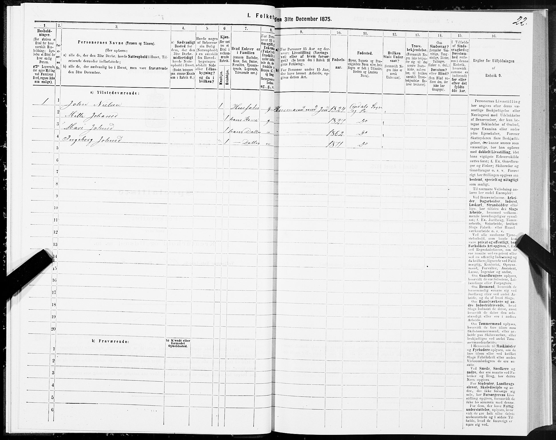 SAT, 1875 census for 1634P Oppdal, 1875, p. 1022