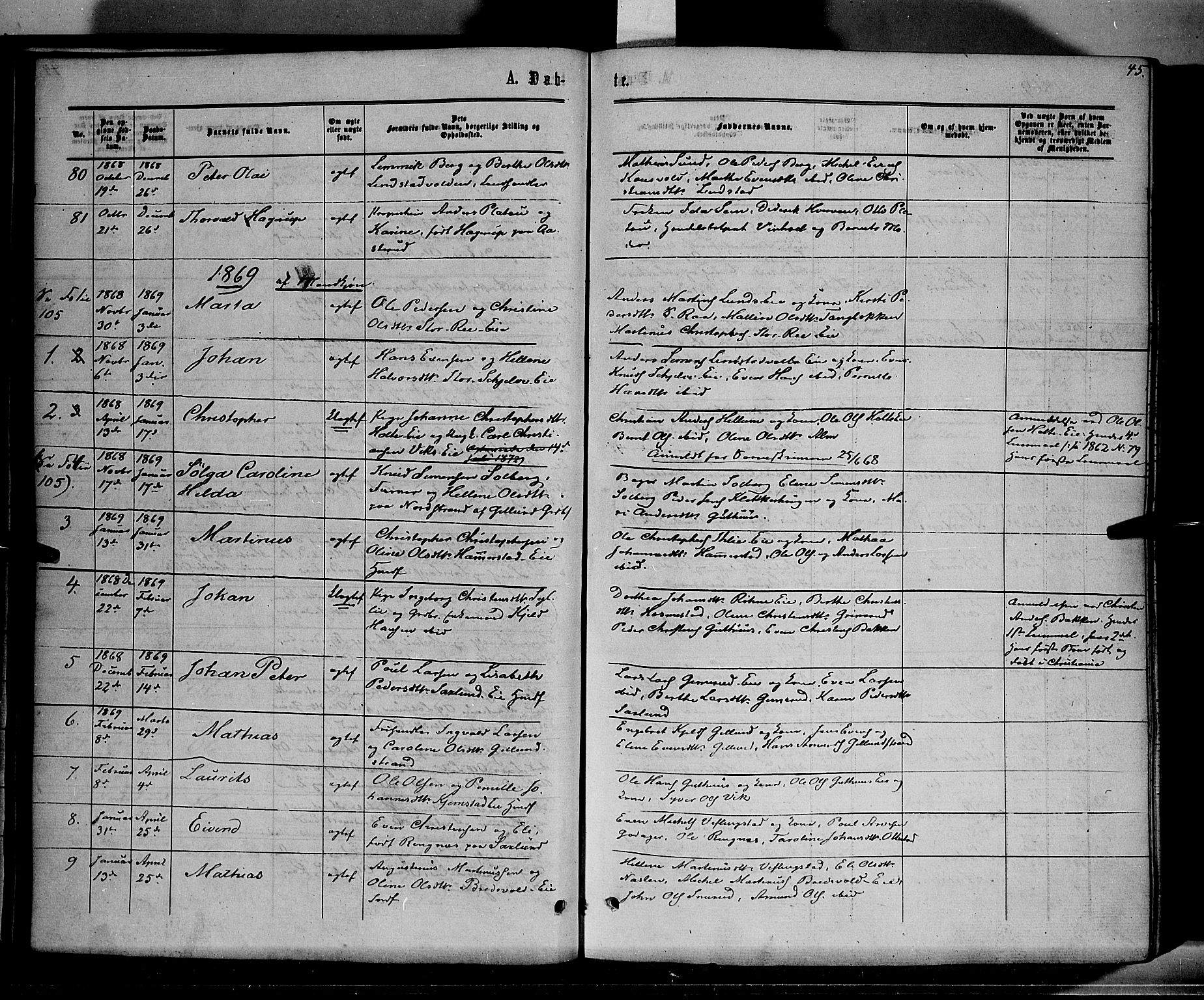 Stange prestekontor, SAH/PREST-002/K/L0013: Parish register (official) no. 13, 1862-1879, p. 45
