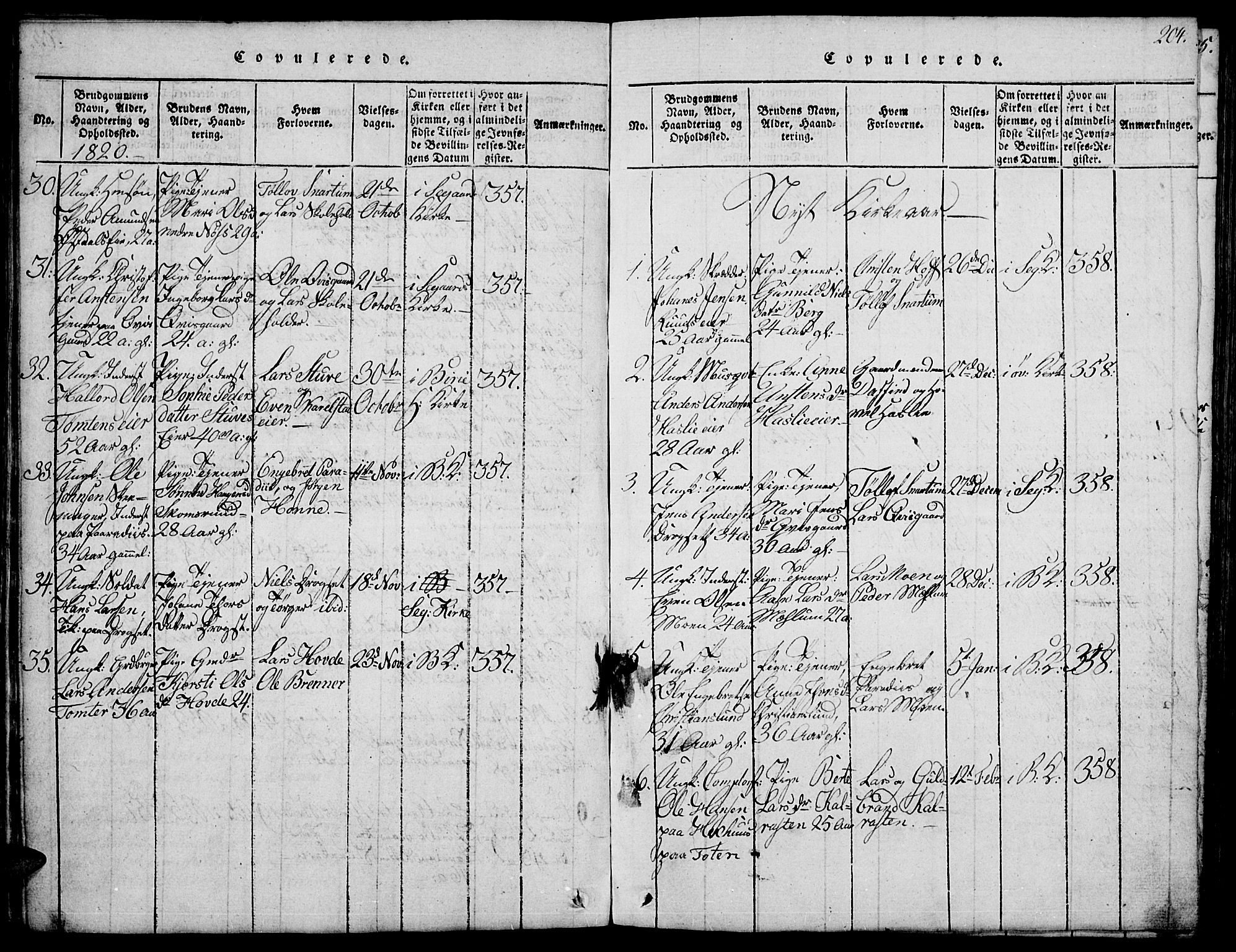 Biri prestekontor, SAH/PREST-096/H/Ha/Hab/L0001: Parish register (copy) no. 1, 1814-1828, p. 204