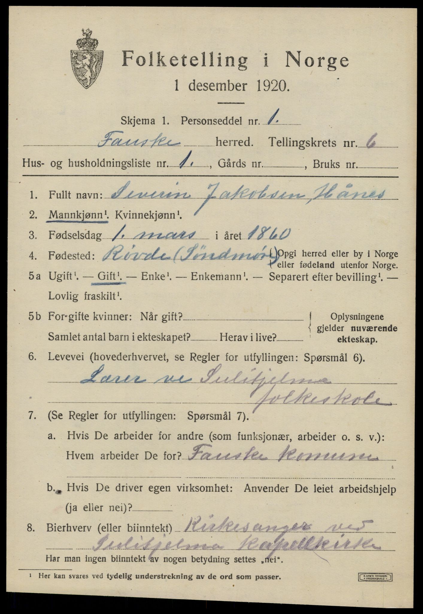 SAT, 1920 census for Fauske, 1920, p. 5432