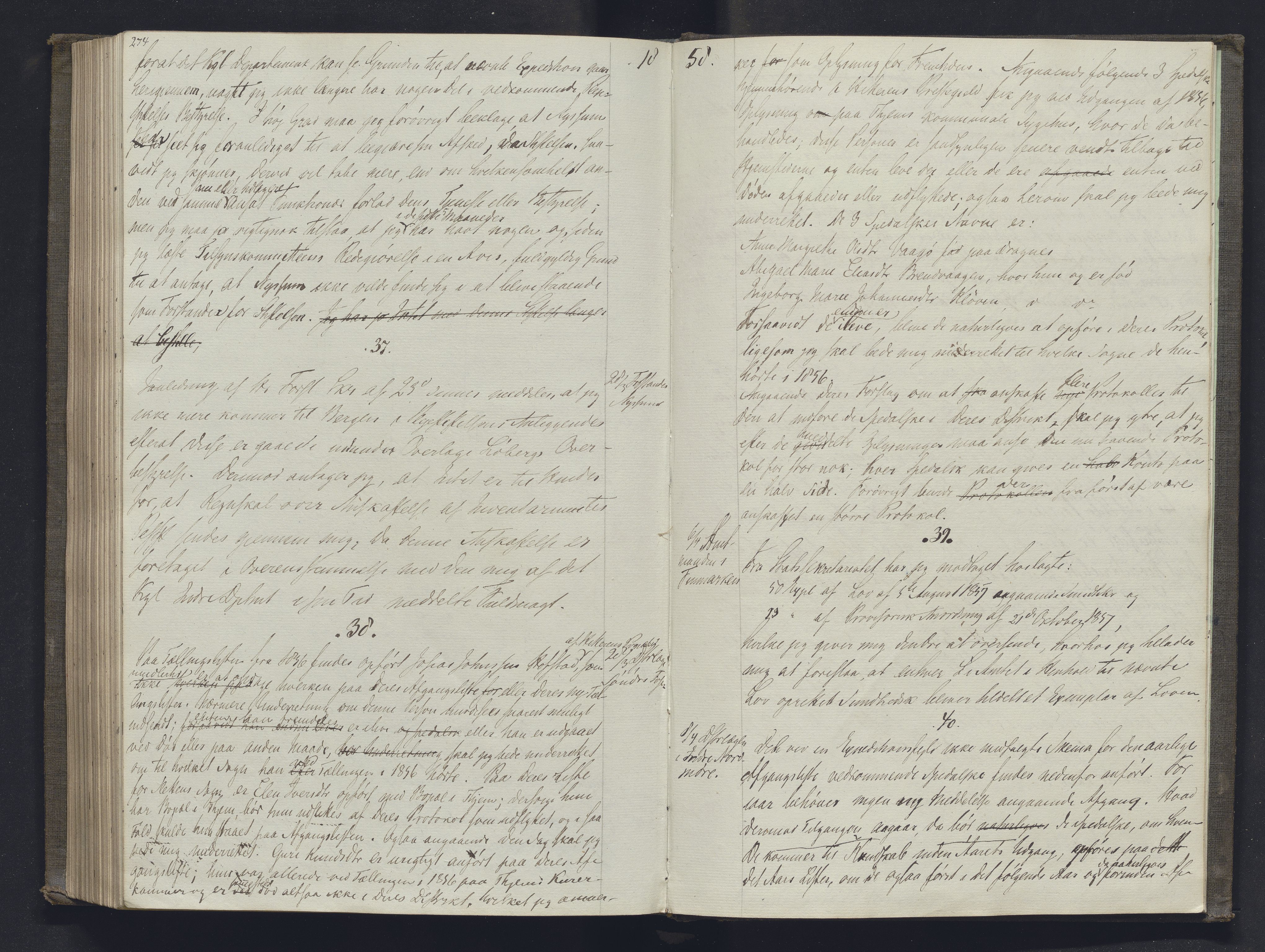 Lepraarkiver - Overlegen for den spedalske sykdom, AV/SAB-A-61001/B.b/L0001: Kopibok, 1854-1858, p. 274-275