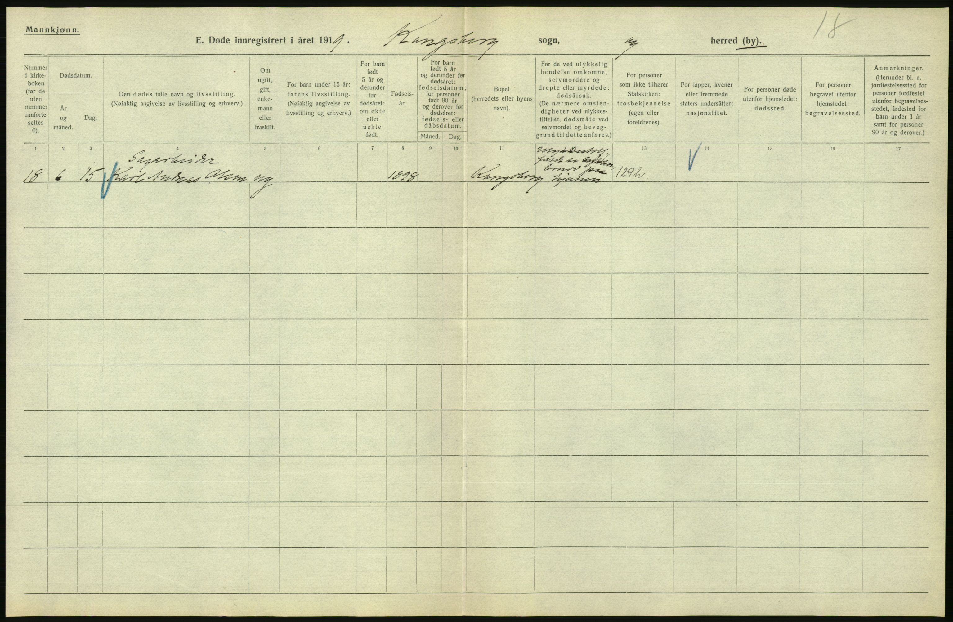 Statistisk sentralbyrå, Sosiodemografiske emner, Befolkning, AV/RA-S-2228/D/Df/Dfb/Dfbi/L0018: Buskerud fylke: Døde. Bygder og byer., 1919, p. 442