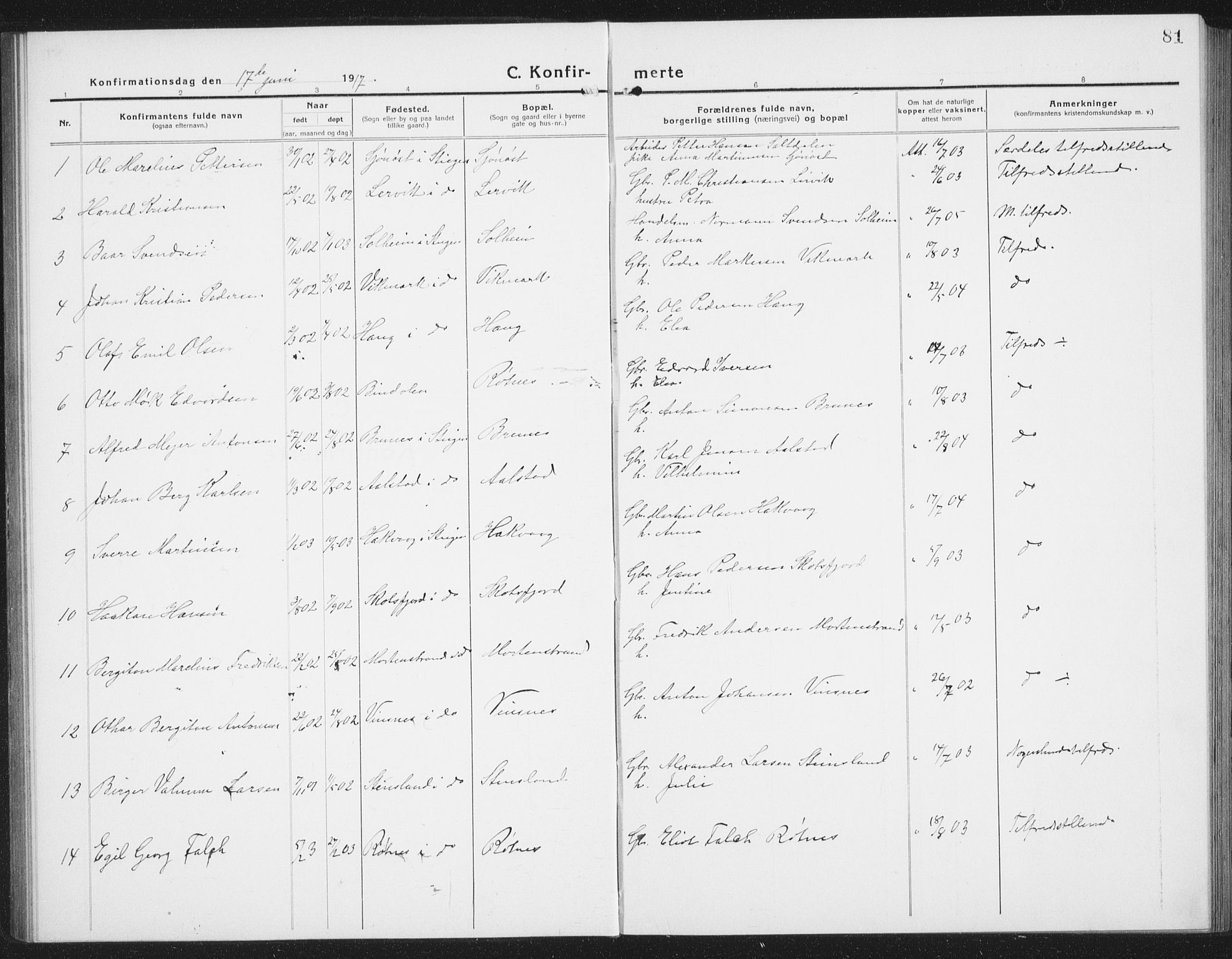 Ministerialprotokoller, klokkerbøker og fødselsregistre - Nordland, SAT/A-1459/855/L0817: Parish register (copy) no. 855C06, 1917-1934, p. 81