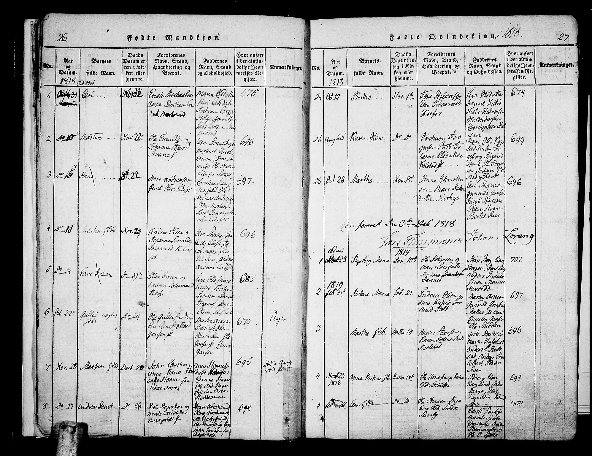 Hof kirkebøker, SAKO/A-64/F/Fa/L0004: Parish register (official) no. I 4, 1814-1843, p. 26-27
