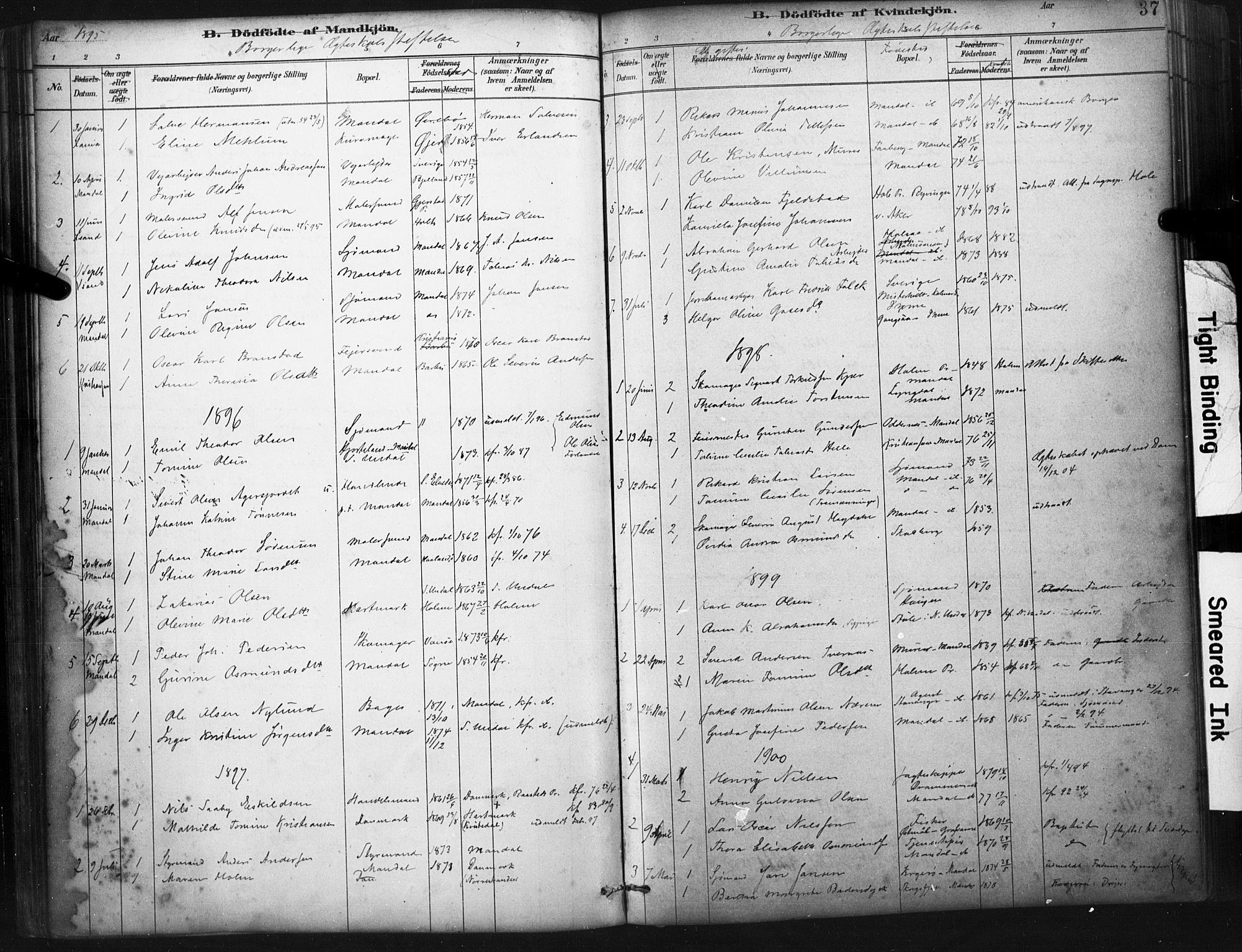 Mandal sokneprestkontor, SAK/1111-0030/F/Fa/Faa/L0017: Parish register (official) no. A 17, 1880-1926, p. 37