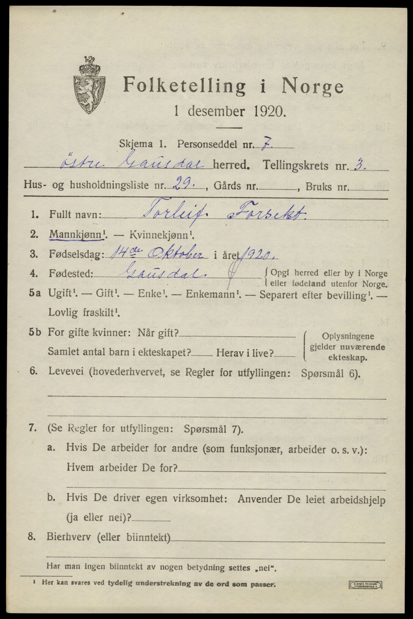 SAH, 1920 census for Østre Gausdal, 1920, p. 2360