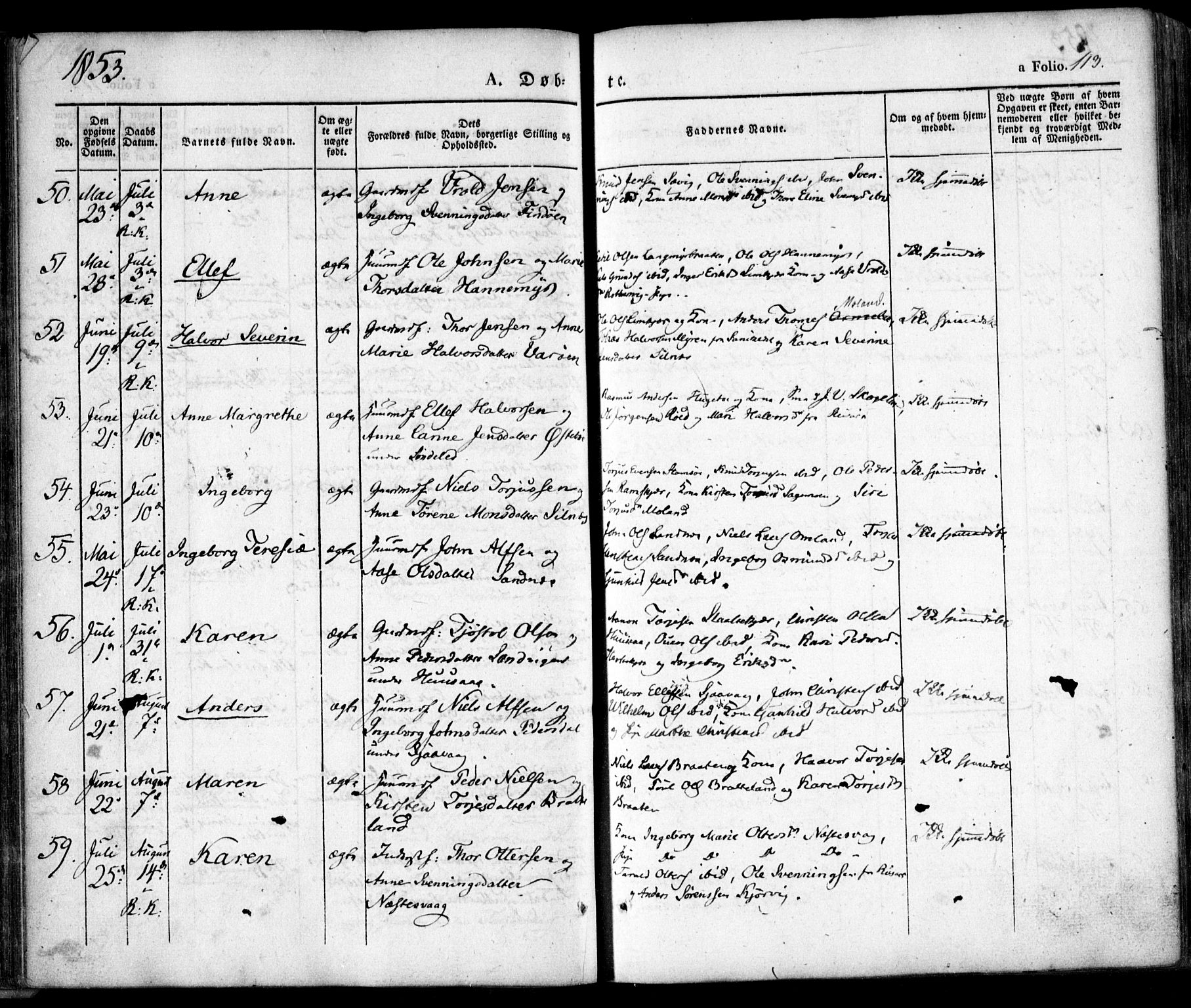 Søndeled sokneprestkontor, AV/SAK-1111-0038/F/Fa/L0002: Parish register (official) no. A 2, 1839-1860, p. 113