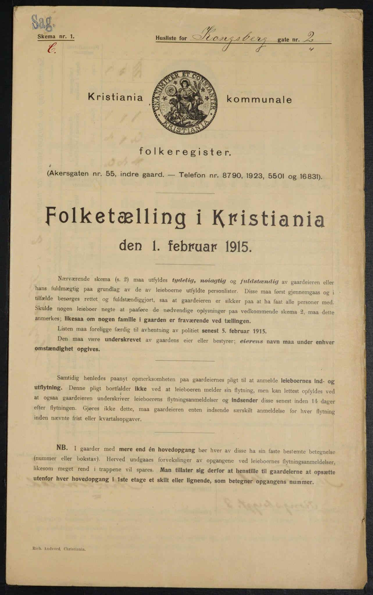 OBA, Municipal Census 1915 for Kristiania, 1915, p. 52179