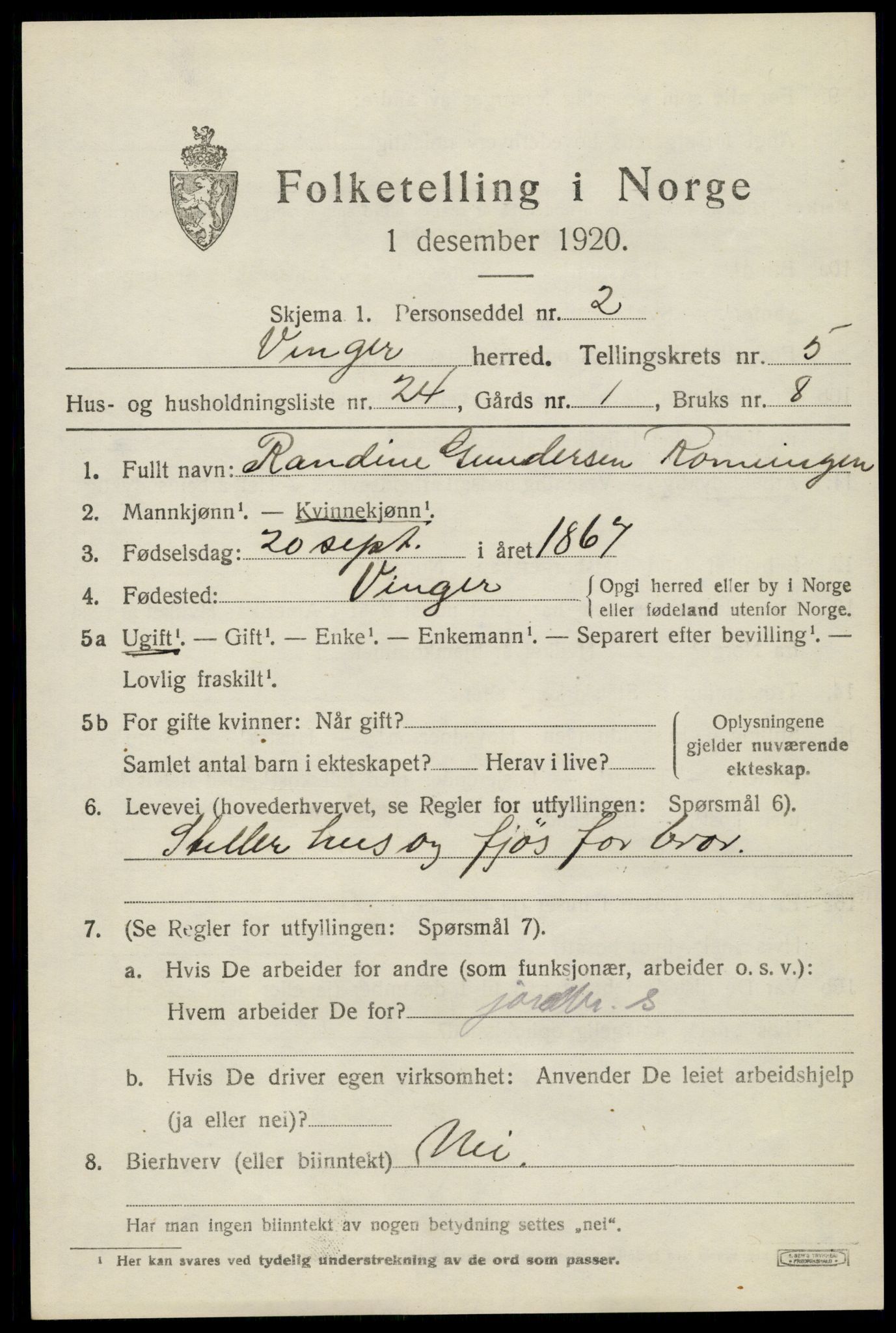 SAH, 1920 census for Vinger, 1920, p. 5972