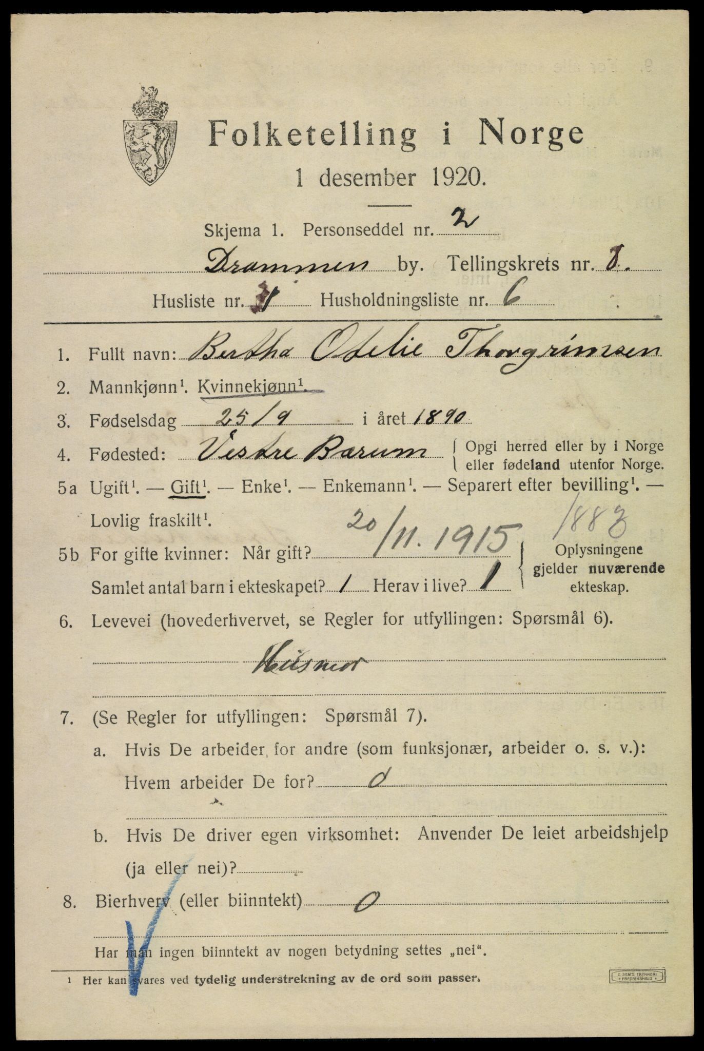 SAKO, 1920 census for Drammen, 1920, p. 54121