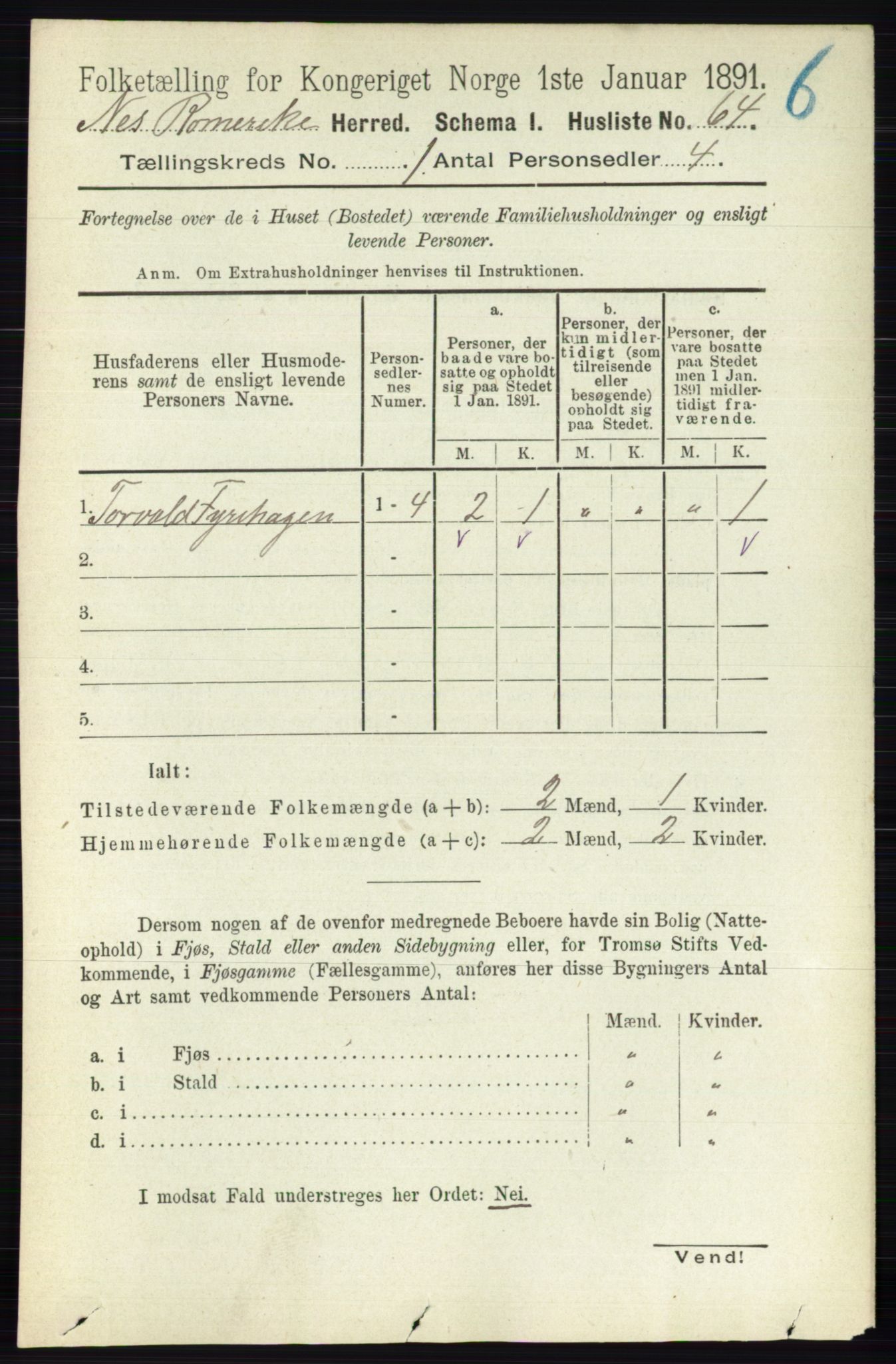 RA, 1891 census for 0236 Nes, 1891, p. 108