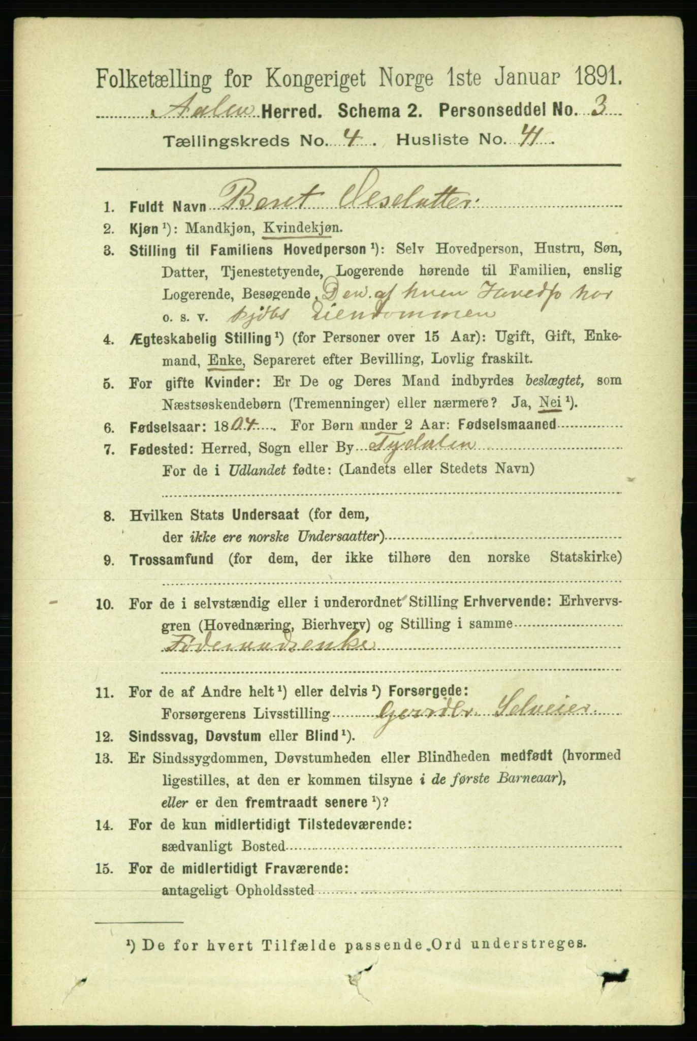 RA, 1891 census for 1644 Ålen, 1891, p. 1434