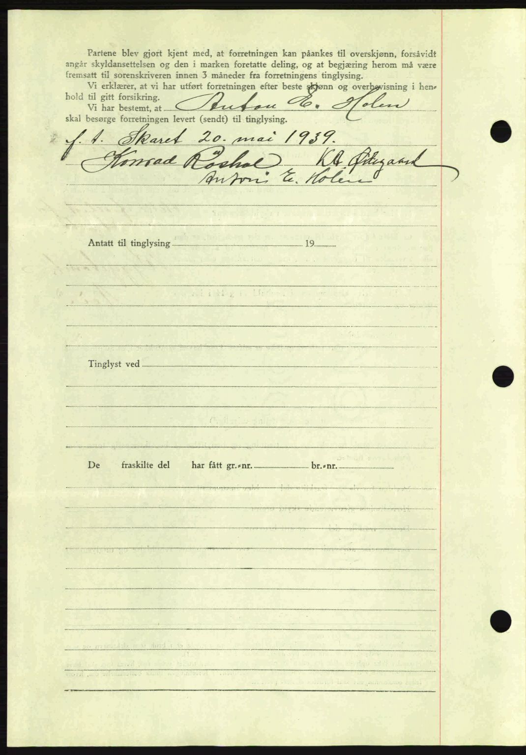 Romsdal sorenskriveri, AV/SAT-A-4149/1/2/2C: Mortgage book no. A7, 1939-1939, Diary no: : 1029/1939