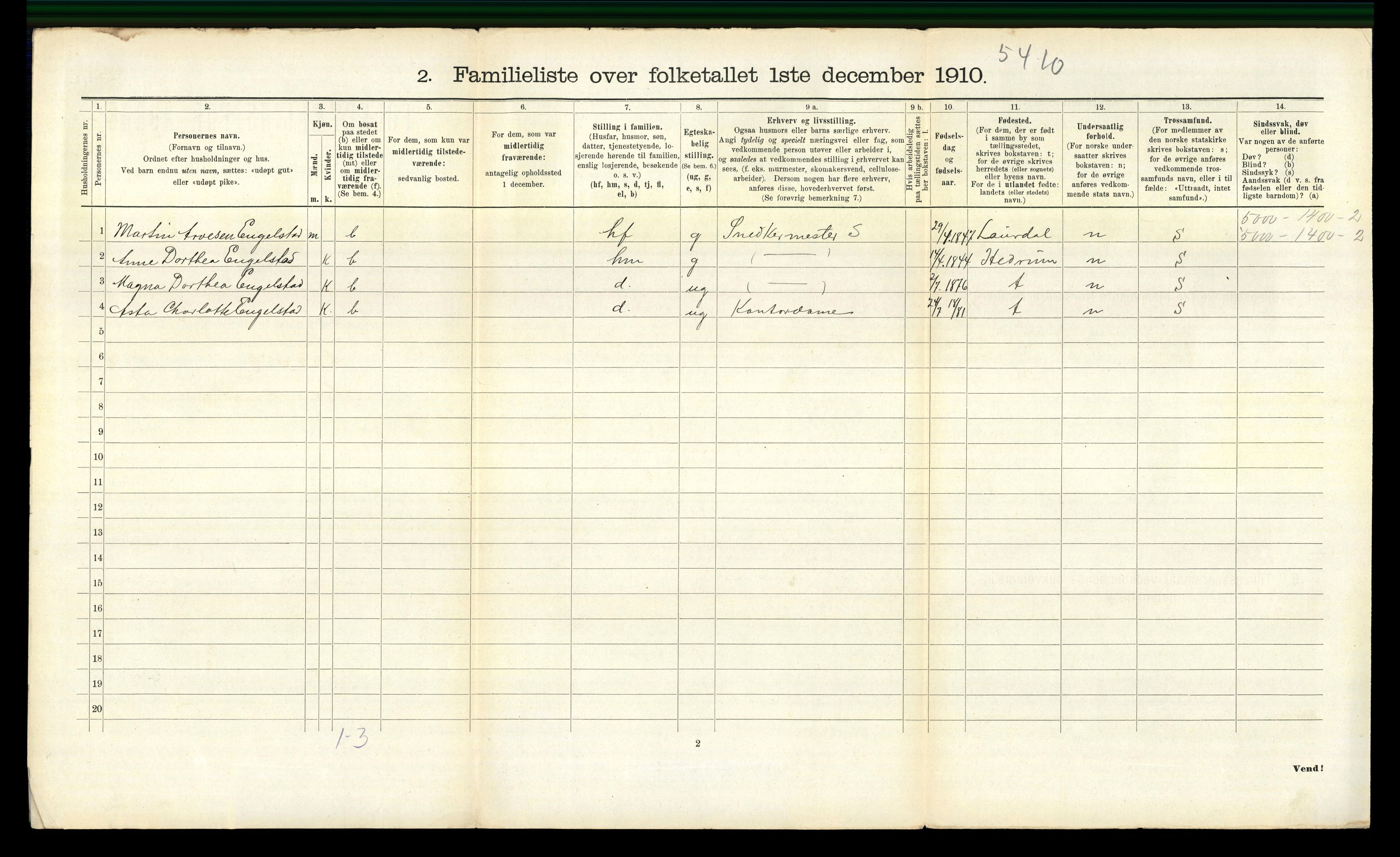 RA, 1910 census for Larvik, 1910, p. 1942