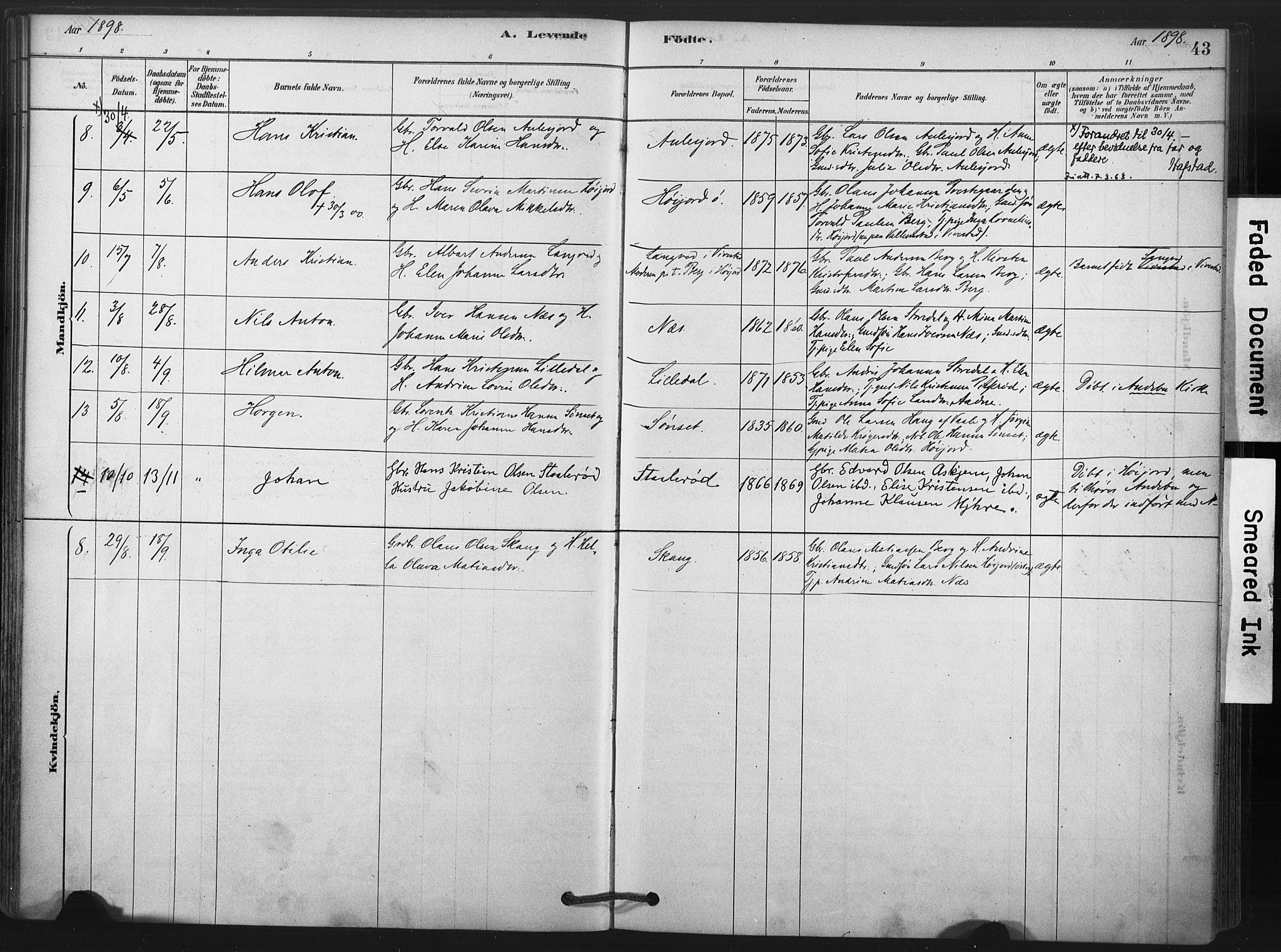 Andebu kirkebøker, AV/SAKO-A-336/F/Fa/L0009: Parish register (official) no. 9, 1878-1909, p. 43