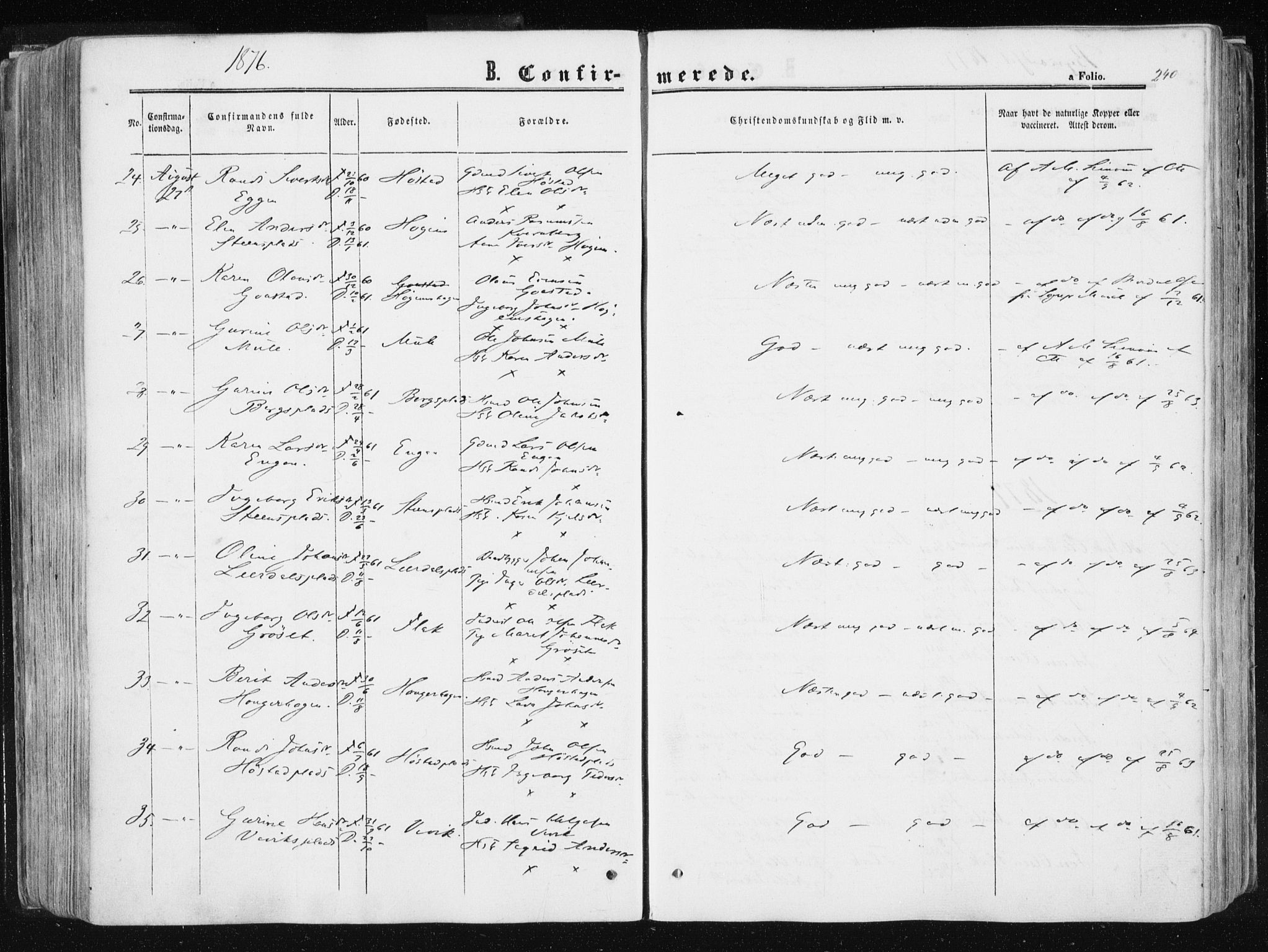 Ministerialprotokoller, klokkerbøker og fødselsregistre - Sør-Trøndelag, SAT/A-1456/612/L0377: Parish register (official) no. 612A09, 1859-1877, p. 240