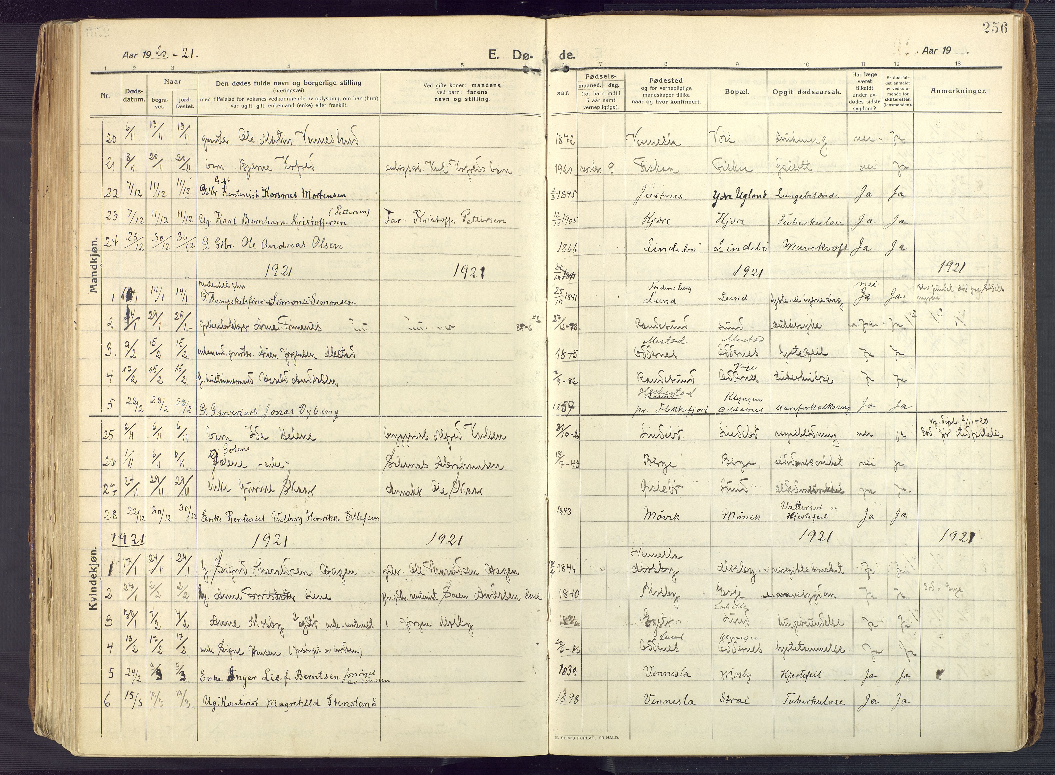 Oddernes sokneprestkontor, AV/SAK-1111-0033/F/Fa/Faa/L0012: Parish register (official) no. A 12, 1912-1925, p. 256